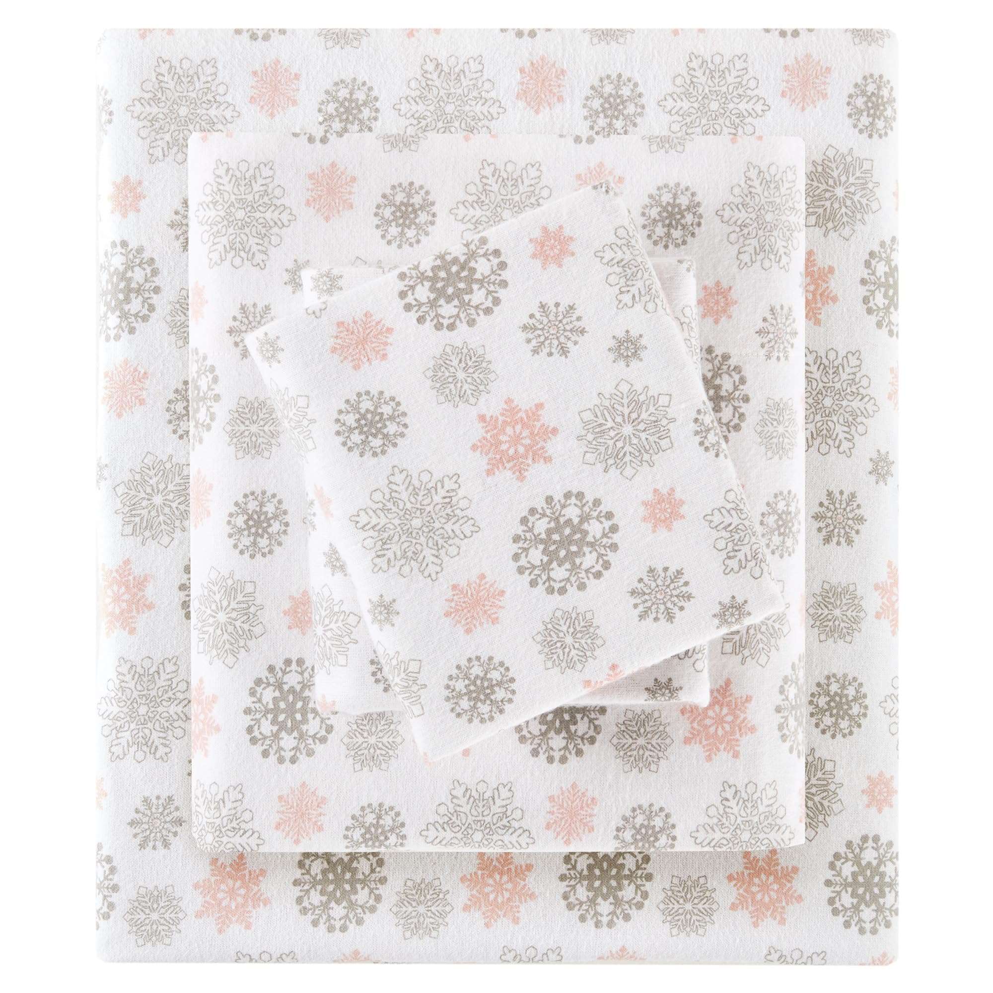 Sleep Philosophy Cosy Flanelle de lit, Coton, Pink/​Grey Snowflakes, Jumeau