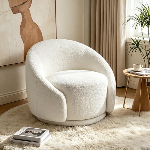 VANOMi Swivel Chairs for Living Room, 34" W Boucle Accent