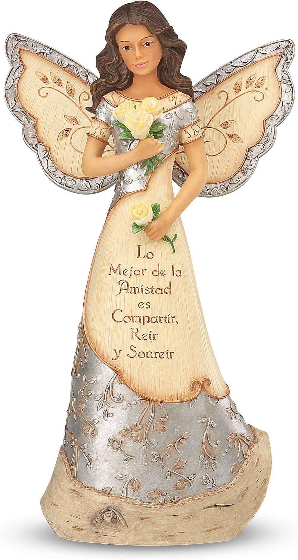 Elements Amistad Friendship Hispanic Angel Figurine by Pavilion, 9-Inch, Inscription Lo Mejor De La Amistad ES Compartir, Reir Y Sonreir