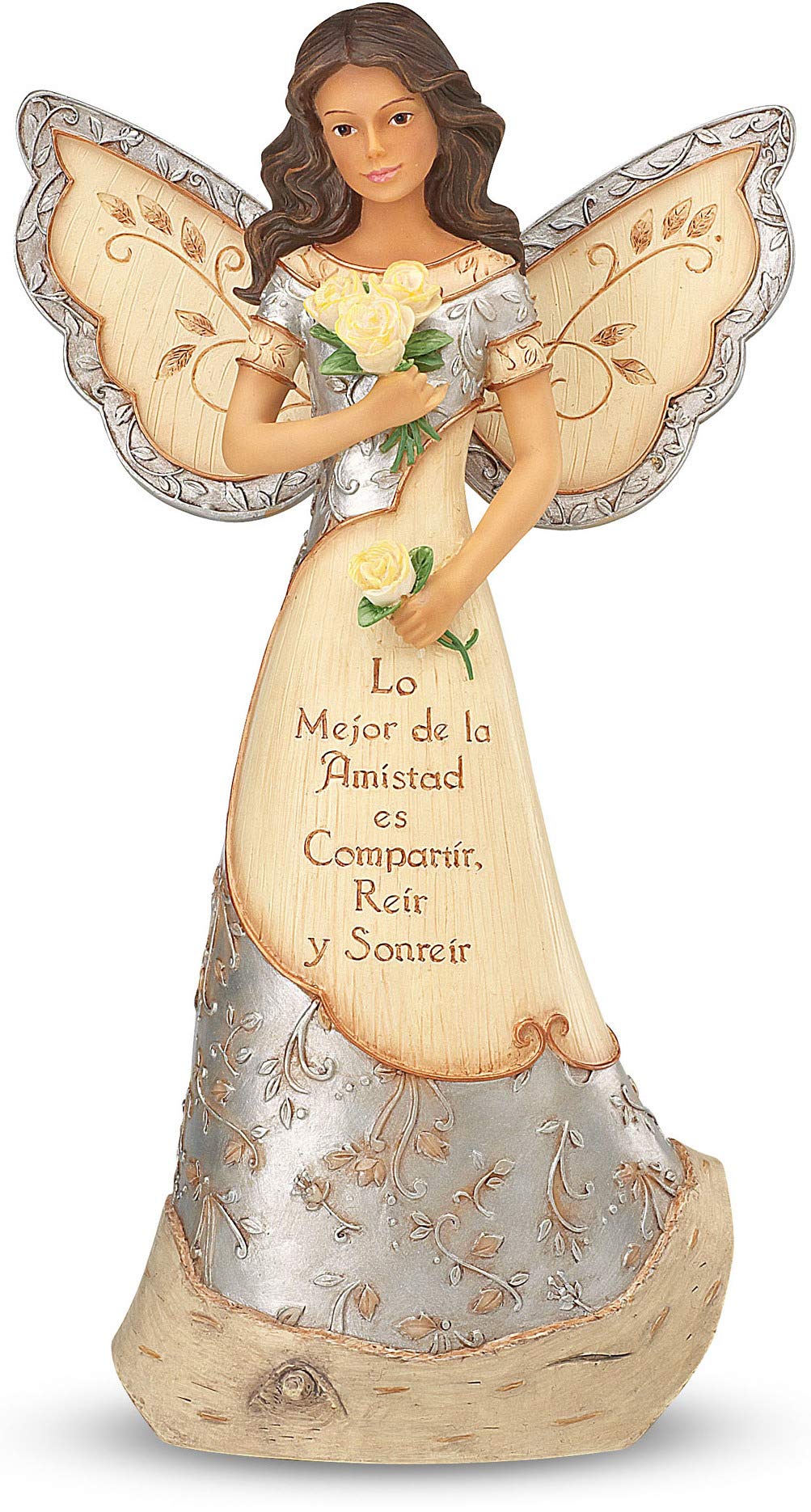 Elements Amistad Friendship Hispanic Angel Figurine by Pavilion, 9-Inch, Inscription Lo Mejor De La Amistad ES Compartir, Reir Y Sonreir