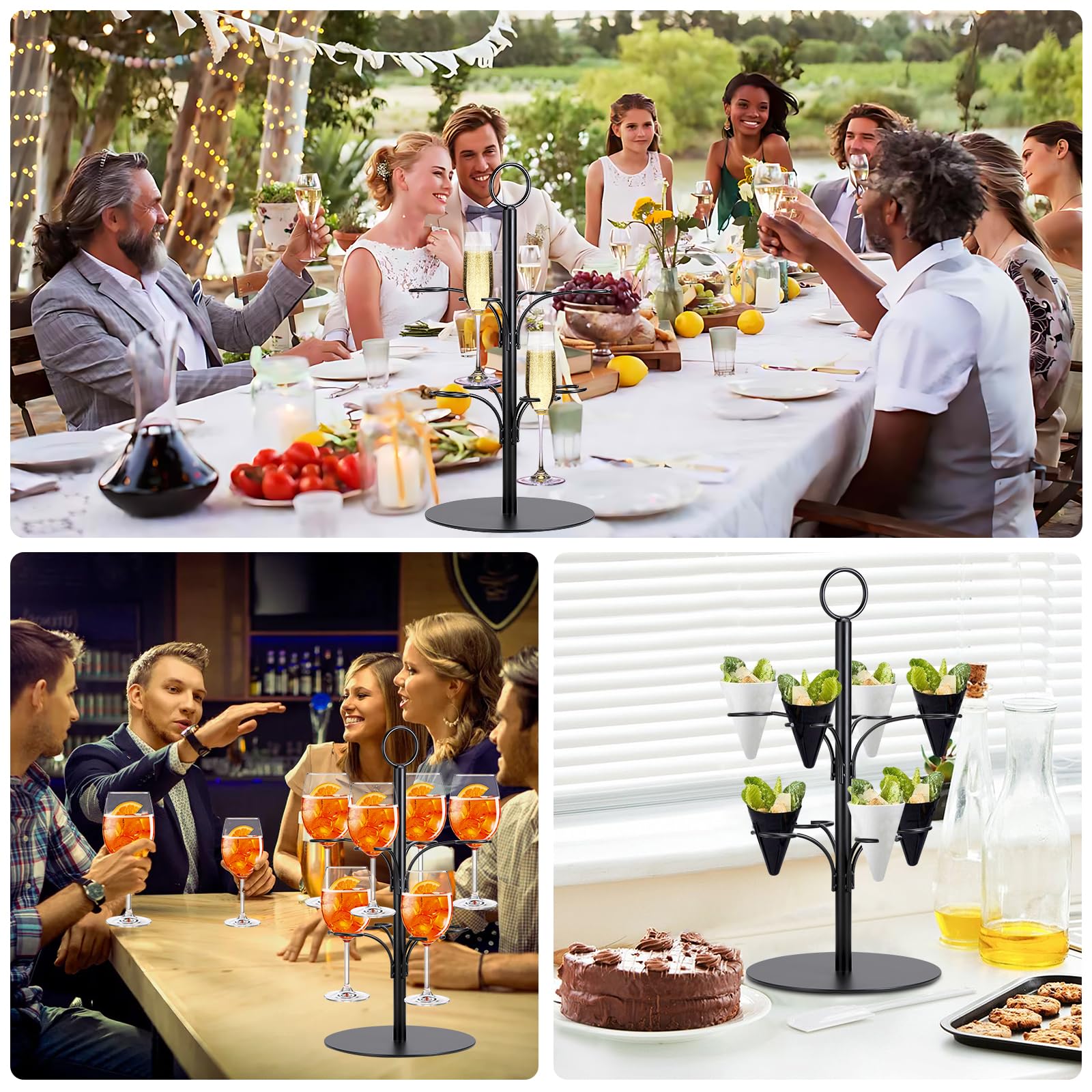 Tour à Boissons,2 étages 8 verres,Tour Aperol,Support d'arbre à Cocktail en Métal pour Fêtes,Mariages,Pubs,Fêtes de Famille (noir)