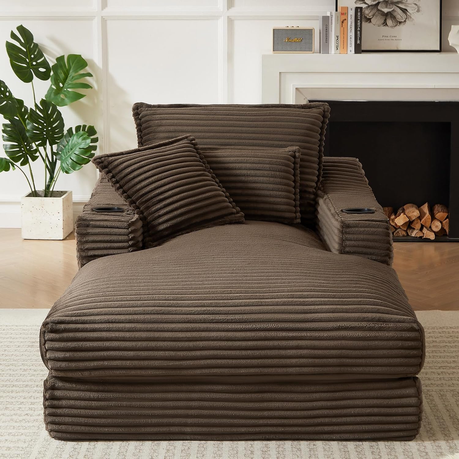 47.24" Oversized Chaise Lounge Chair, Deep Seat Upholstered Cozy Cloud Couch, Modern Corduroy Floor Sleeper Sofa Bed, Reading Chair for Living Room, Bedroom, Apartment, Office, Indoor, Brown