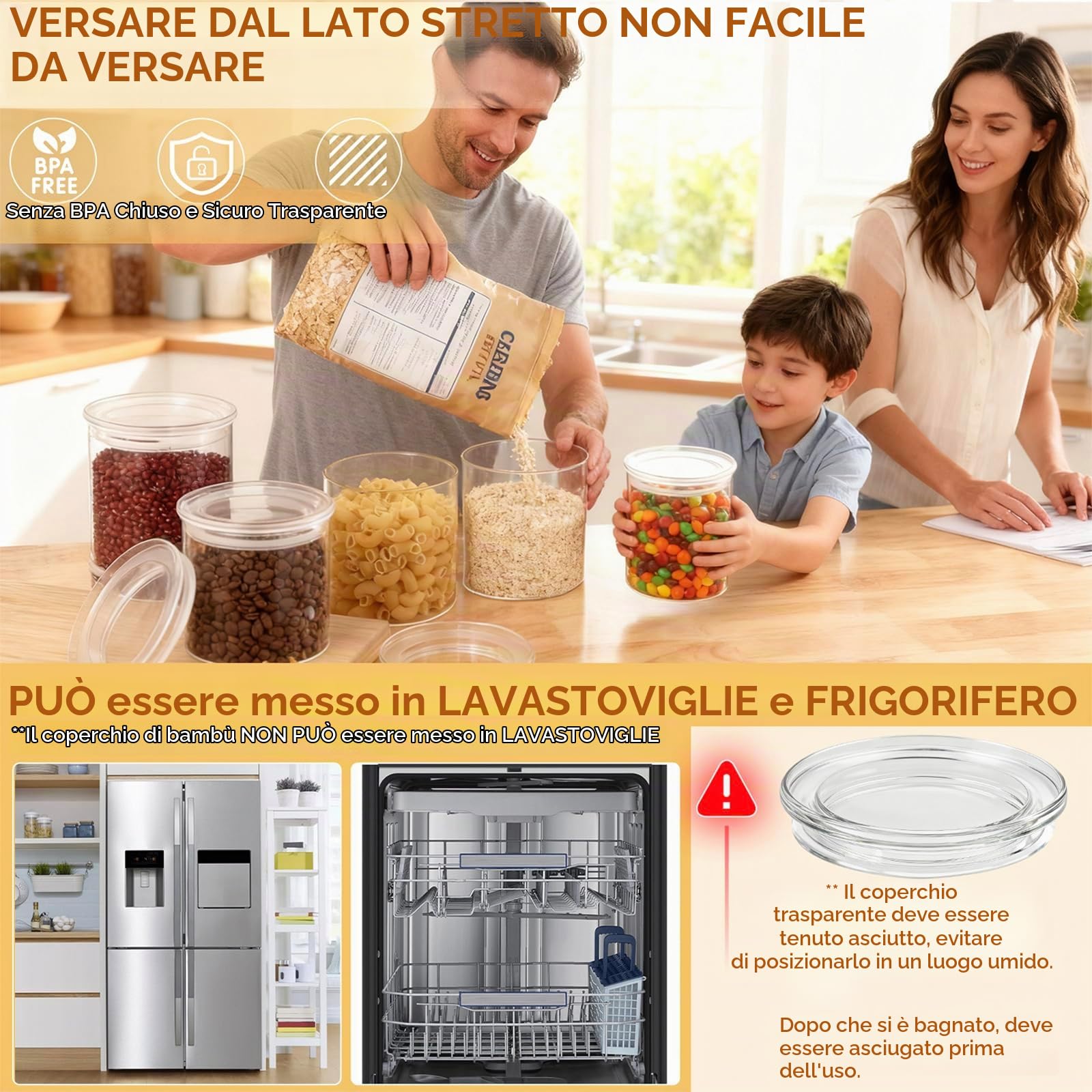 FoiiLiio Barattoli Vetro con Coperchio 700ml Set di 6 Barattolo Vetro con Coperchio in Trasparente- Φ10x10cm Barattoli Cucina Vetro Ermetici, Contenitori Vetro per Spezie, Noci, Cereali