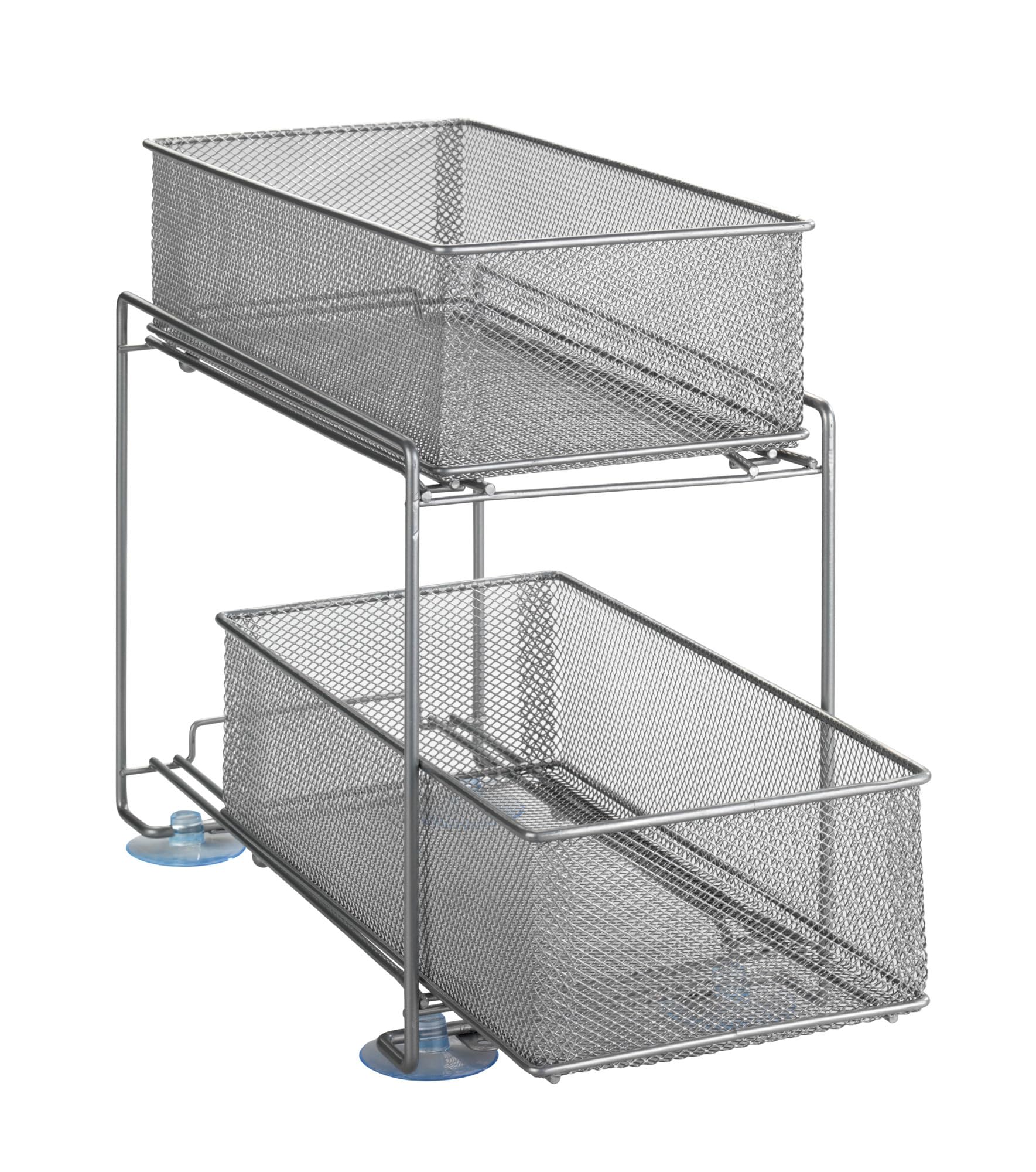 WENKO Schubladenregal Mod. Gioma, hochwertiger Organizer mit 2 Etagen und Korb-auszug für Küchenschrank oder Arbeitsplatte, Küchenregal aus pulverbeschichtetem Metall, 35 x 33,5 x 18,5 cm, Silber-Matt