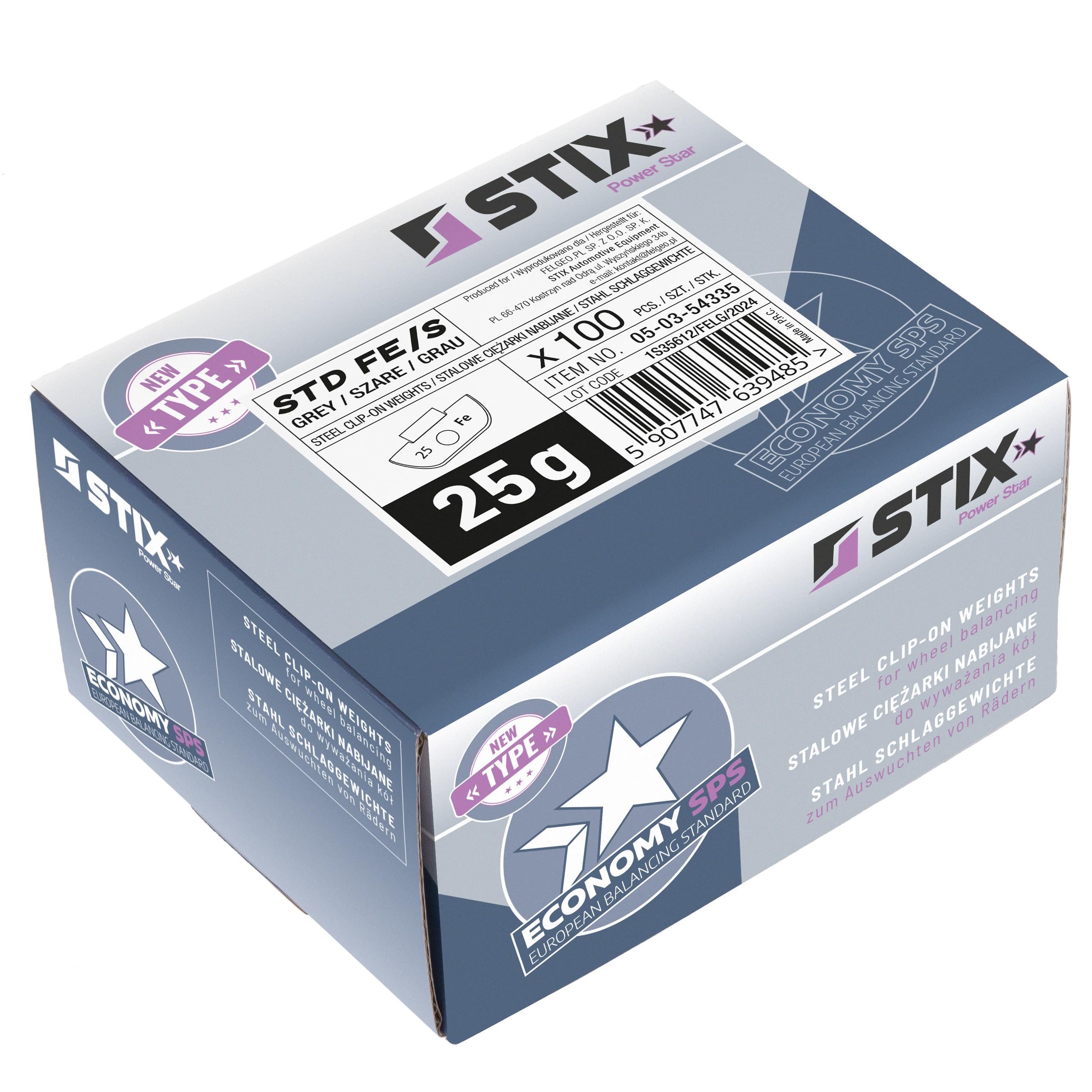 Stix 100 Masses d’équilibrage 25g en Acier FE/S pour Jantes Acier (2,5kg)