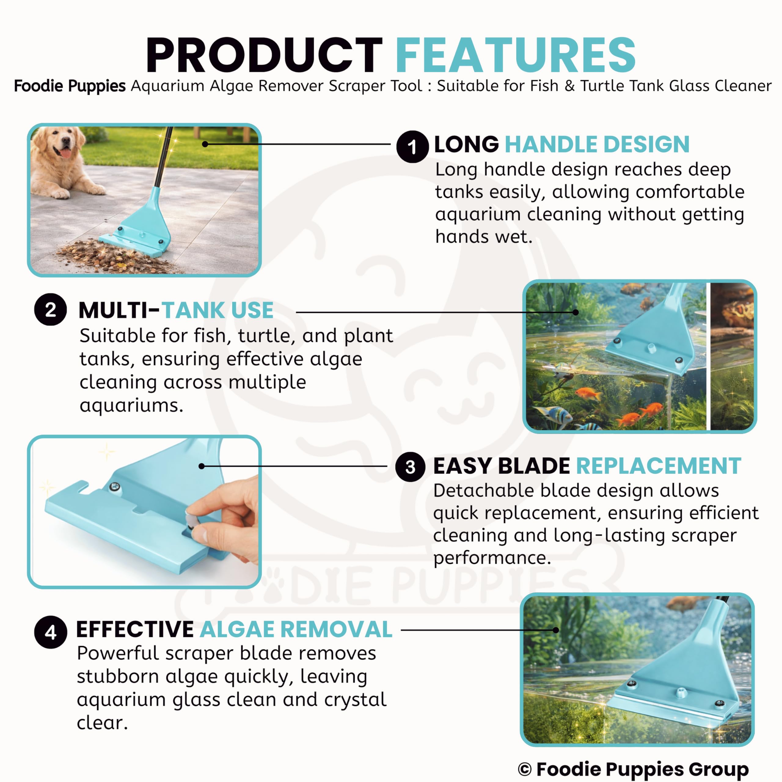 Foodie Puppies Nepall Aquarium Algae Scraper - (42cm) with Screw Driver | Algae Remover Tool with Accessories - 10 Replaceable Blades and Screw Driver | Glass Cleaner for Fish, Turtle & Plant Tank 2