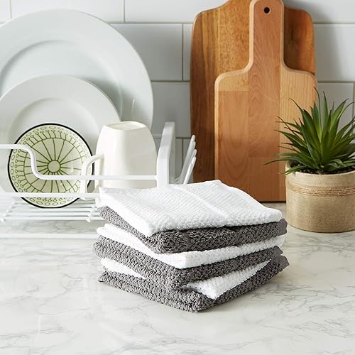 Miniatura 4 de DII paquete de 4 repasadores 100% algodón con bucles ultra absorbentes para la limpieza y secado diario en la cocina, 16" x 26", color gris