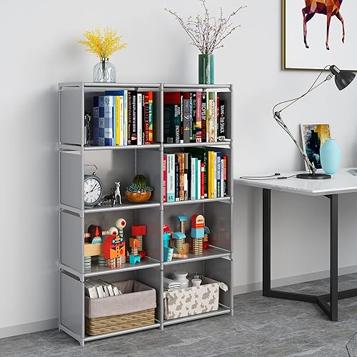 Miniatura 2 de JIUYOTREE Organizador de almacenamiento para armario de 5 niveles con tela en la parte posterior, estantería modular de cubos de doble fila, para