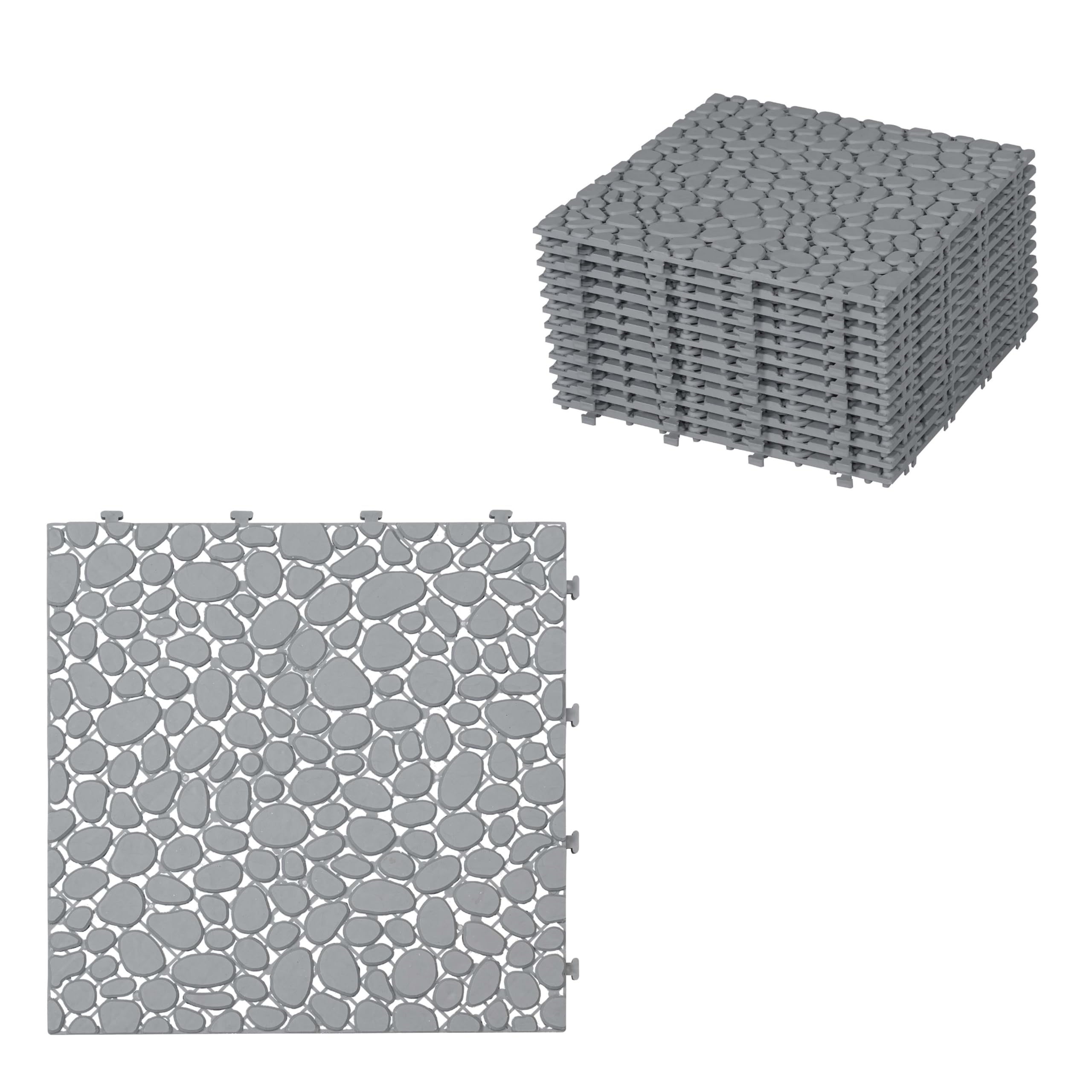 12 Pcs Deck Tiles, Pebble Pattern Plastic Interlocking Deck Tiles, 12" x 12" Patio Flooring Outdoor Waterproof All Weather, Outdoor Floor Tiles for