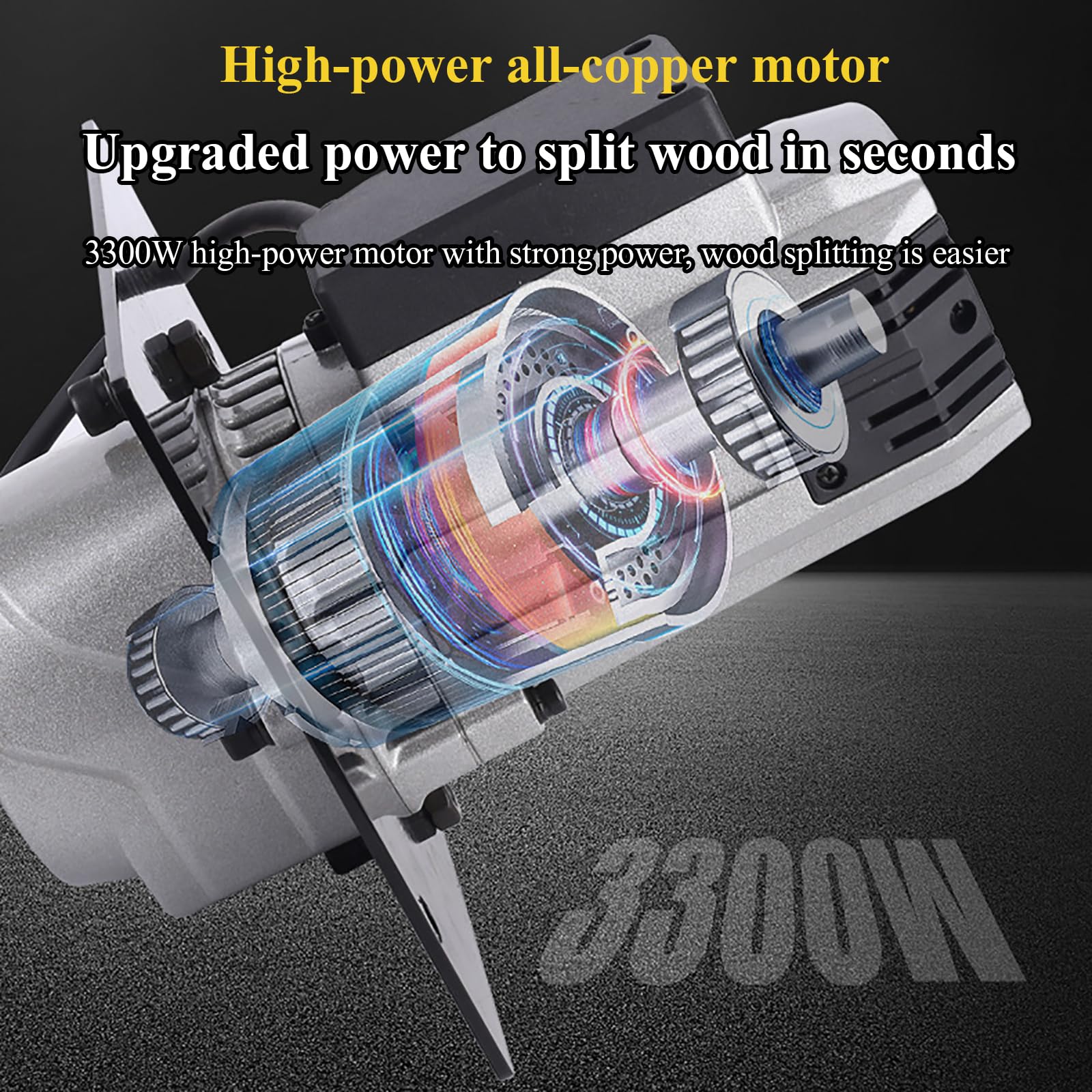 Spaccalegna Elettrico da 3300 W, Spaccalegna Automatico Portatile per Uso Domestico, Motore Interamente in Rame, velocità a Vuoto: 450 Giri/min, Diametro della Legna da Ardere: ≤30 Cm