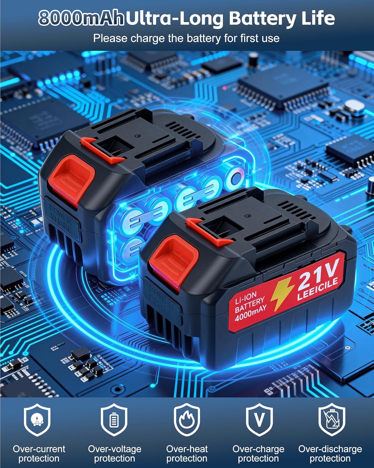 Battery Portable Pressure Washer, 1450PSI Powered Cordless Power Washer (21V 4000mAh Battery) with Brushless Motor, 6-in-1 Nozzle, 3 Power Levels, 23FT Drain Hose, for Car,Patio, Floor, Deck Cleaning - Image 4