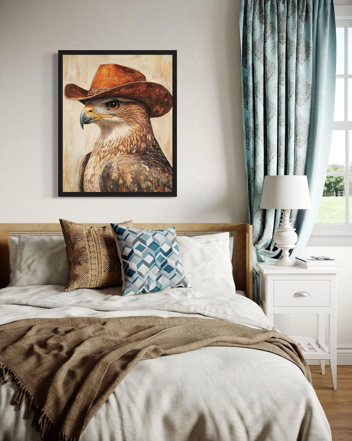 Hawk Cowboy Art Print Poster Wall Art, Western Country Farmhouse Wild West for Bedroom, Bathroom, Living Room Art Decor 58 (Hawk, 20"L x 16"W, Unframed)
