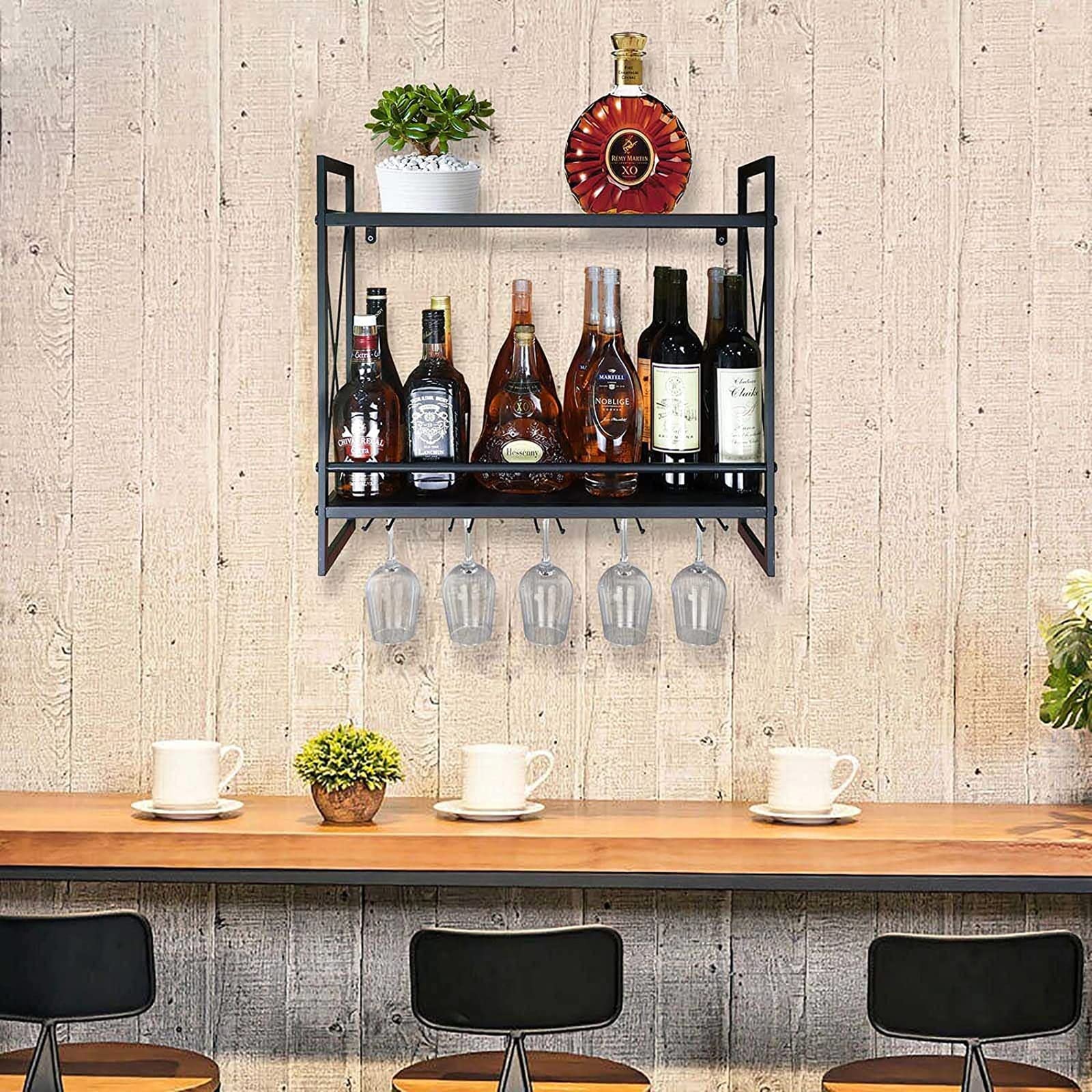 Support mural pour bouteilles de vin suspendu pour libérer le comptoir