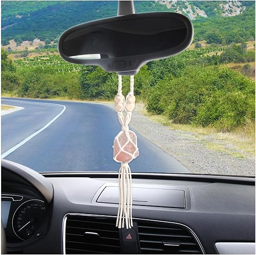 Ziciner Colgante hecho a mano para espejo retrovisor de coche con sal del Himalaya, accesorios colgantes para automóvil, decoración colgante