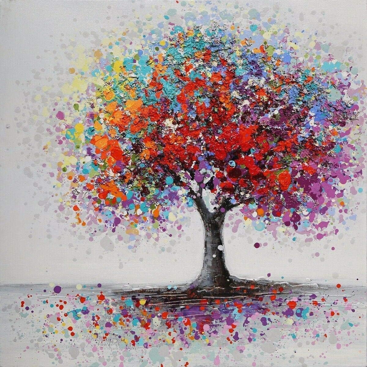 HZJSPXC DIY 5D Diamond Painting Kits for Adults & Kids& Women, Full Diamond Rainbow Life Tree Cross Stitch Arts Craft Canvas Wall Decor, Painting by Number Kits Full Drill 16x16in