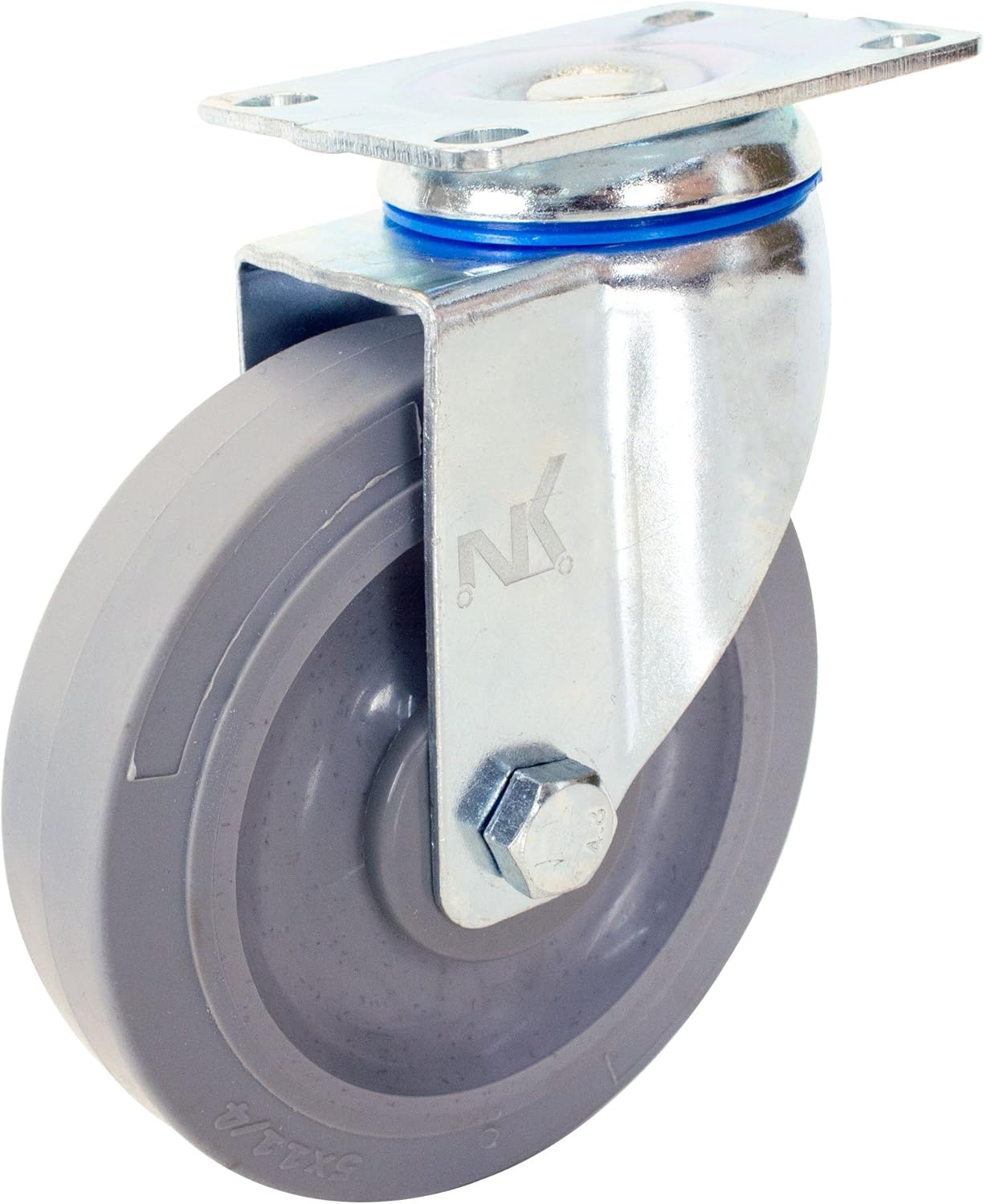 NK CTPR4SS Swivel Plate Caster with Non Marking Soft Gray Rubber TPR Wheel, Total Lock Brake Available (4 -Inch, Swivel Caster)