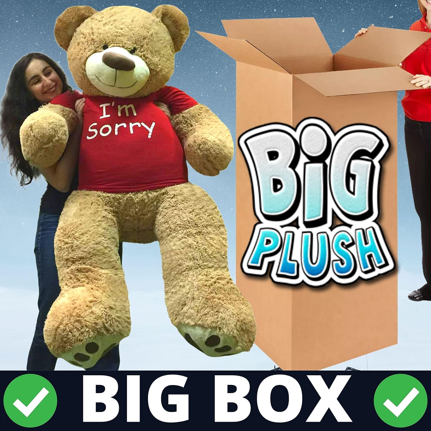 Big Plush 5ft Bear Dressed in Personalized Red Tshirt, Giant 5 Foot Teddy Bear Premium Soft, Customized with Your Message, Unique Impressive Gift for Birthday, Love or Any Event, Hand-Stuffed in USA
