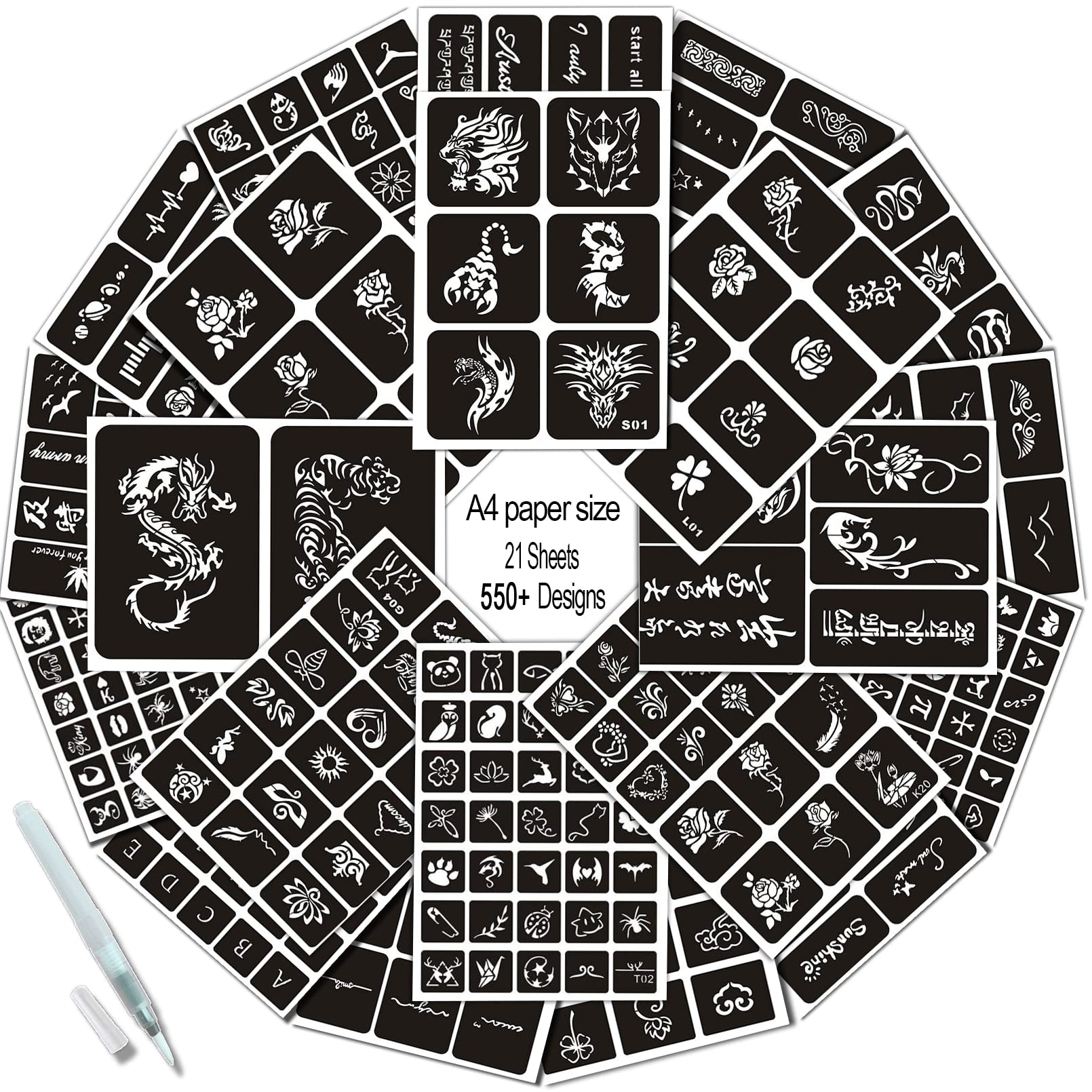 Buy Aresvns Henna Tattoo Stencil, Reusable, Over 550 Designs, Temporary