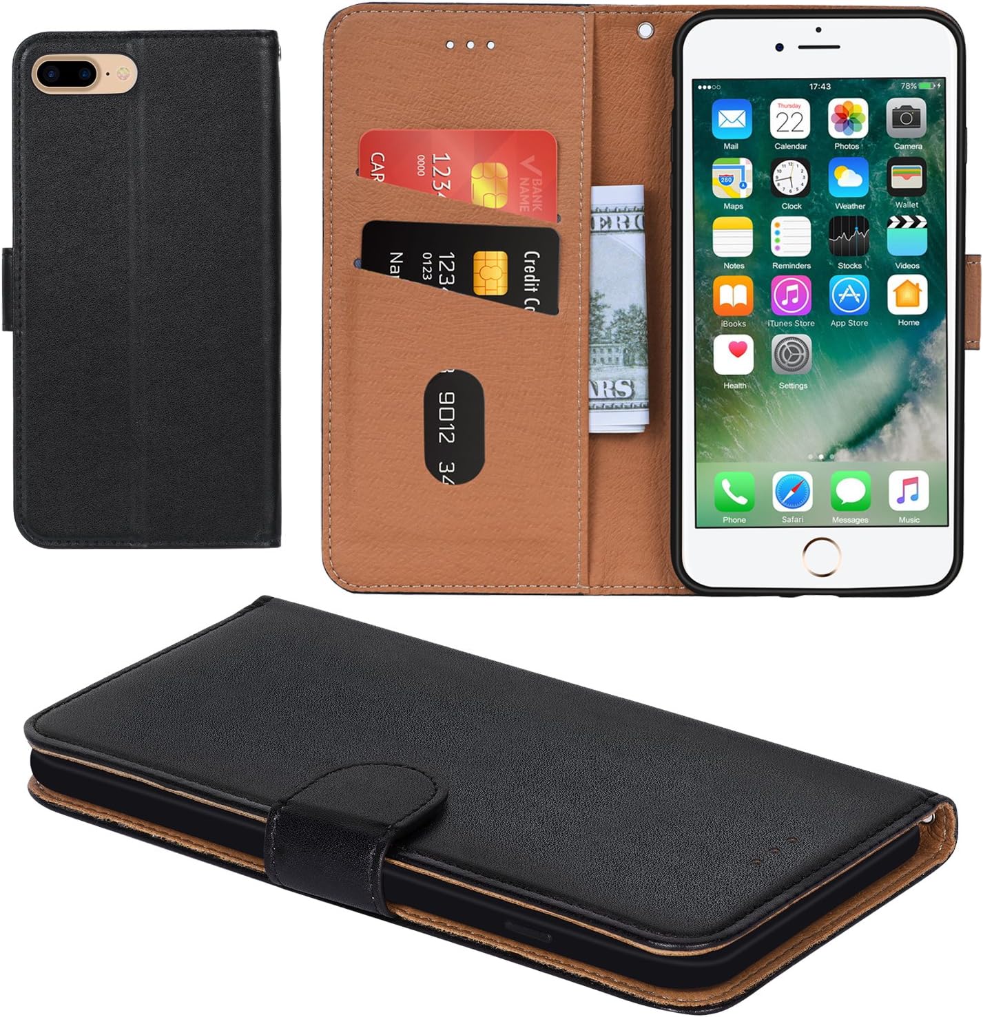 Case for Galaxy J7 2016 - Red, iPhone 7 Plus Case Flip Cover Leather Phone Wallet Case