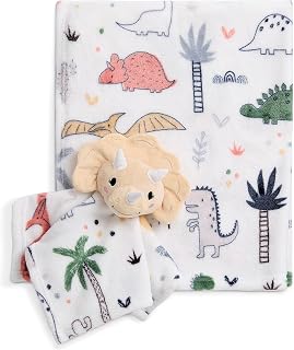 Evolur Roar and Snore Two Piece Gift Set, Includes Blanket with Lovey, Warm and Cozy Baby Blanket, Machine Washable Nursery Bed Blanket, Soft and Charming Lovey