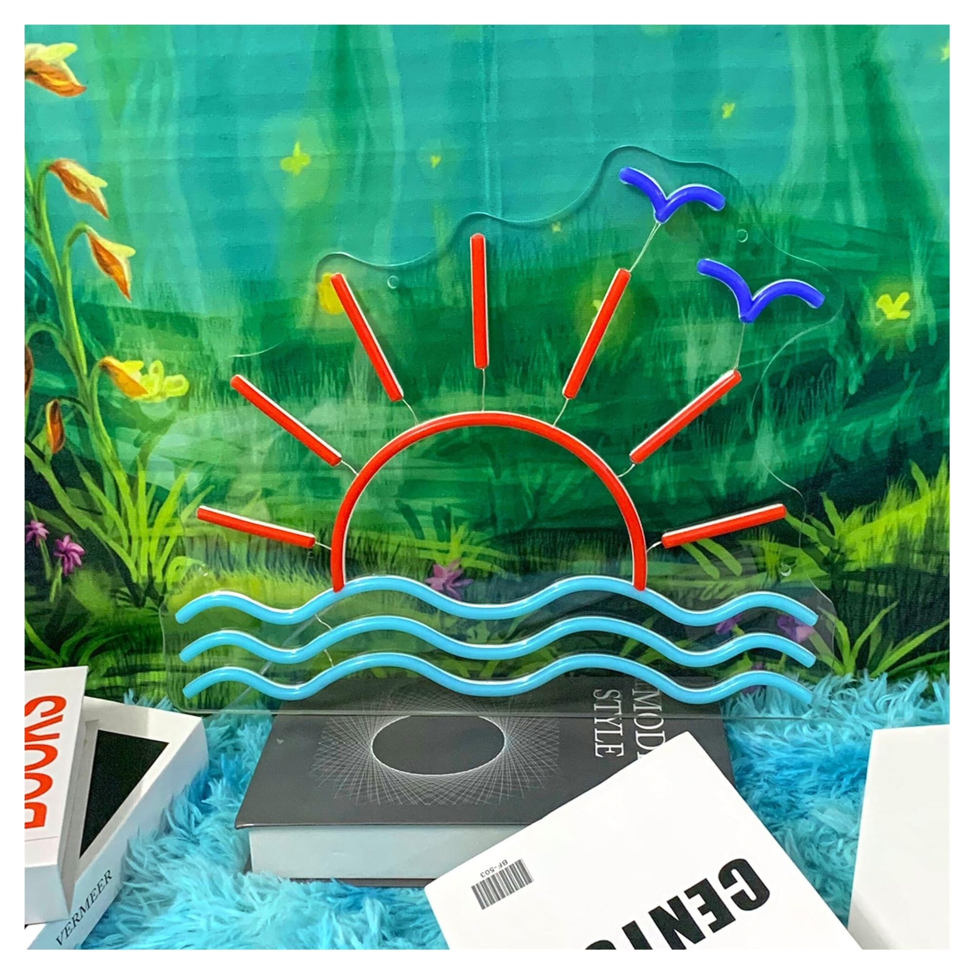 Décor Mural Lumière Enseigne Lumineuse Néon Lever Et Coucher De Soleil Pour Salle Jeux, Chambre, Bar, Salon, Décoration Murale Pour Fête D'anniversaire 40x32cm