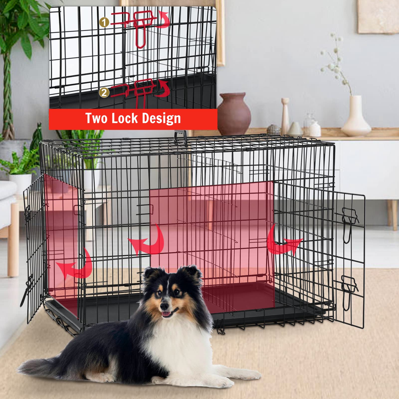 Large Dog Crate Kennel 48 Inch Metal Wire Dog Crate, DoubleDoor