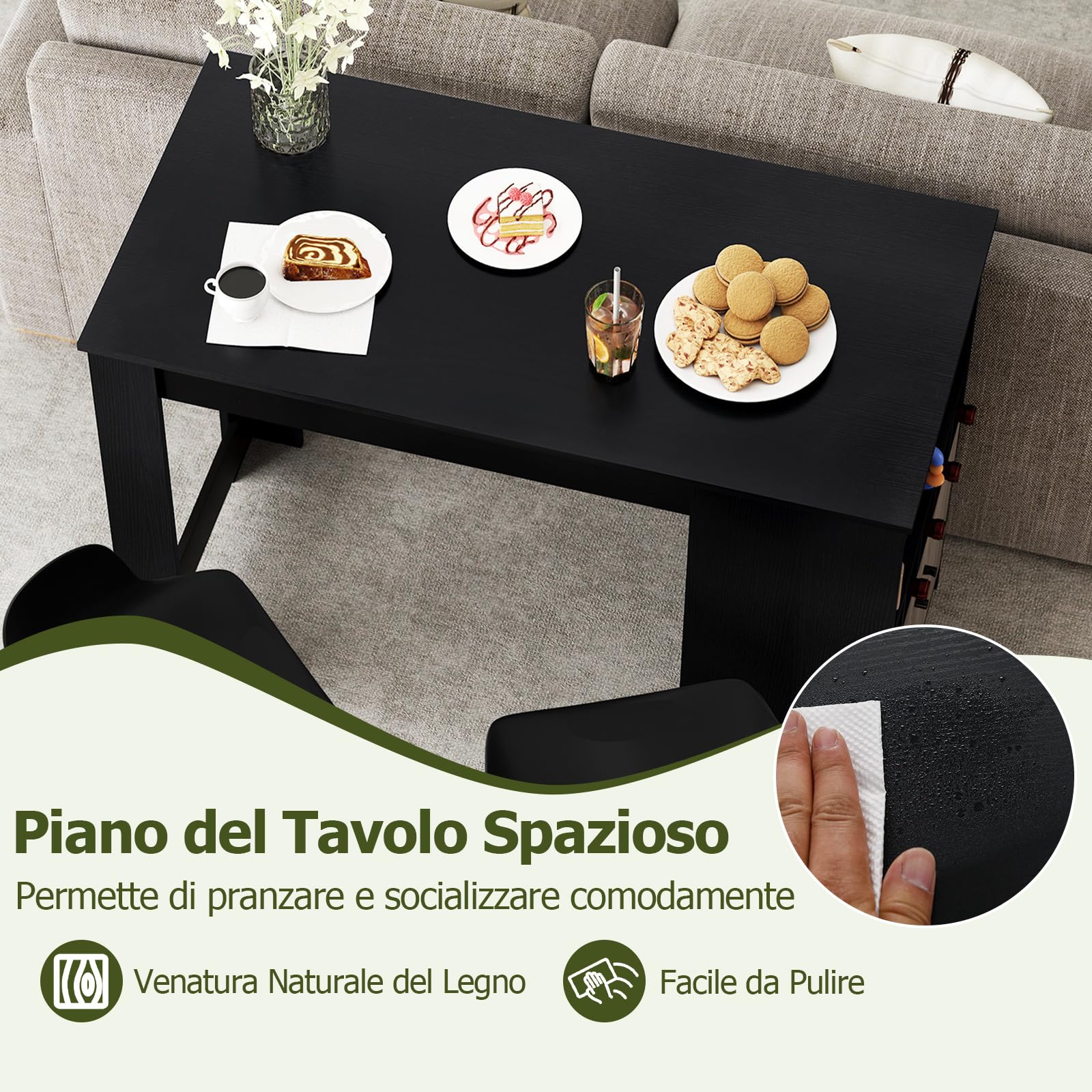 COSTWAY Tavolo da Pranzo Salvaspazio con Scomparti e Ripiano Regolabile