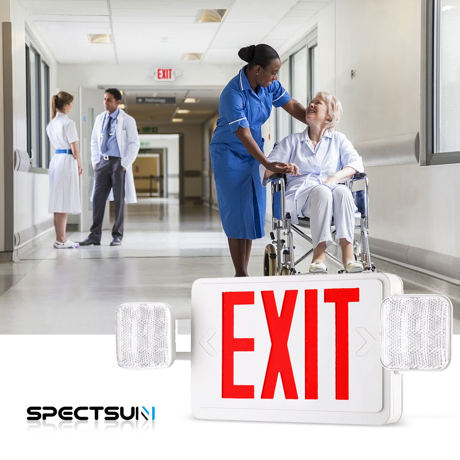 spectsun 2 en 1 Blanco de doble cabeza luz de emergencia salida de emergencia LED Lámpara de, doble cara, rojo carta