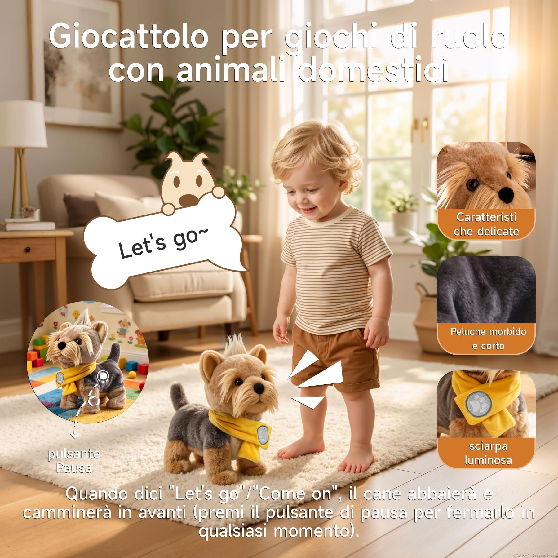 TUMAMA KIDS Cane Interattivo Cammina e Abbaia Giocattoli di peluche | Giocattolo elettronico che canta, abbaia e muove la coda; peluche con comando vocale – Giocattolo per bambini e bambine