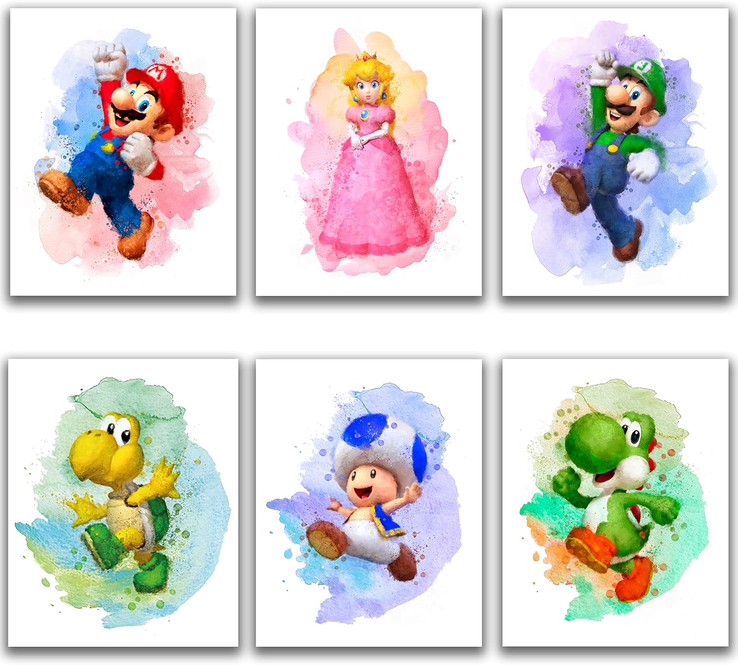 Gwency Design Super Mario Game Watercolor Posters Set of