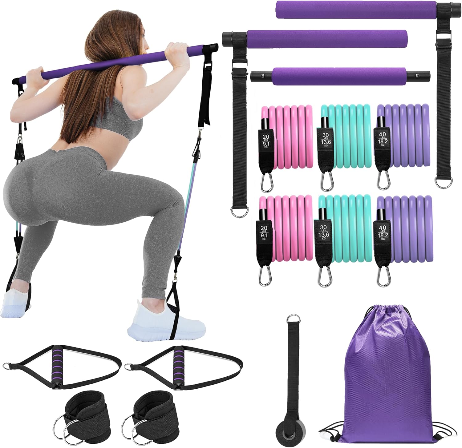 HNCTINNO ピラティスバーキット レジスタンスバンド付き 多機能ストレッチフュージョンピラティスバーキット レディース メンズ