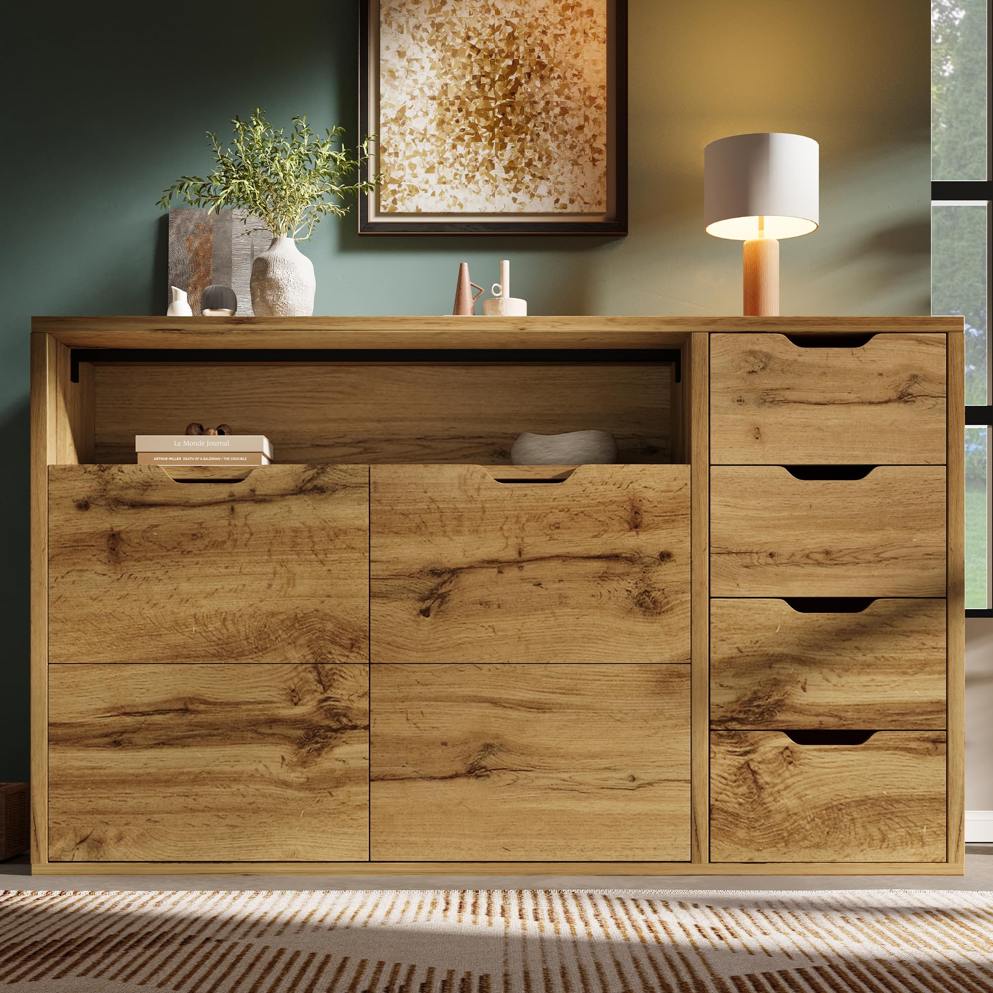 BTM Mobile Contenitore 150x40x90 cm, Rovere, 2 Ante, 4 Cassetti, Ripiani Regolabili