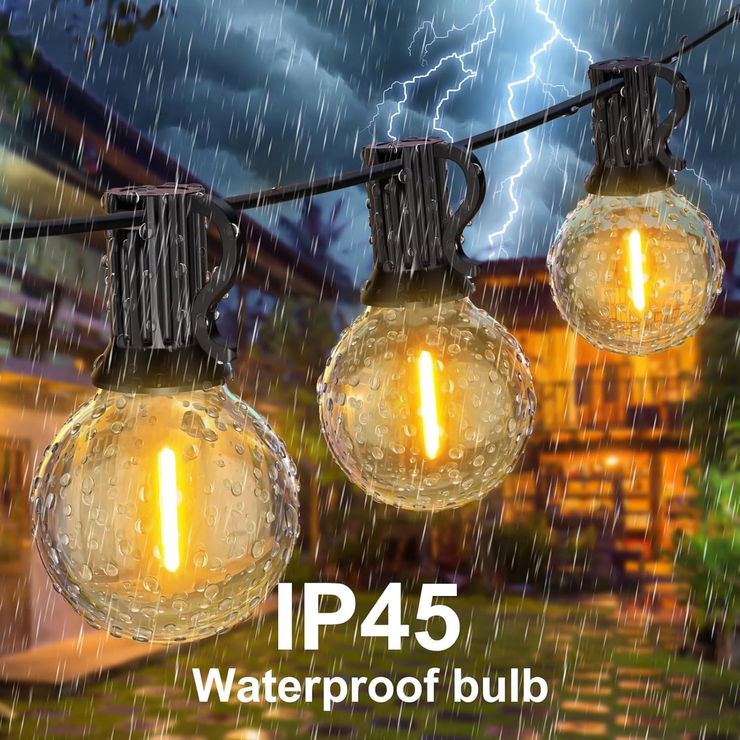 Catena Luminosa Esterno 30M con 46+4 LED G40 Lampadine 2700k | 100FT Luci da Esterno Giardino IP45 Impermeabile Catena Luci Esterno per Giardino Natale Terrazzo, Matrimonio - Bianco Caldo
