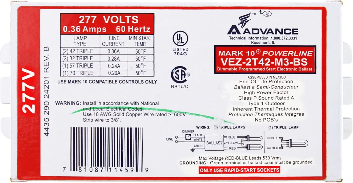Advance VEZ-2T42-M3-BS Mark 10 Powerline Dimmable Programmed Ballast