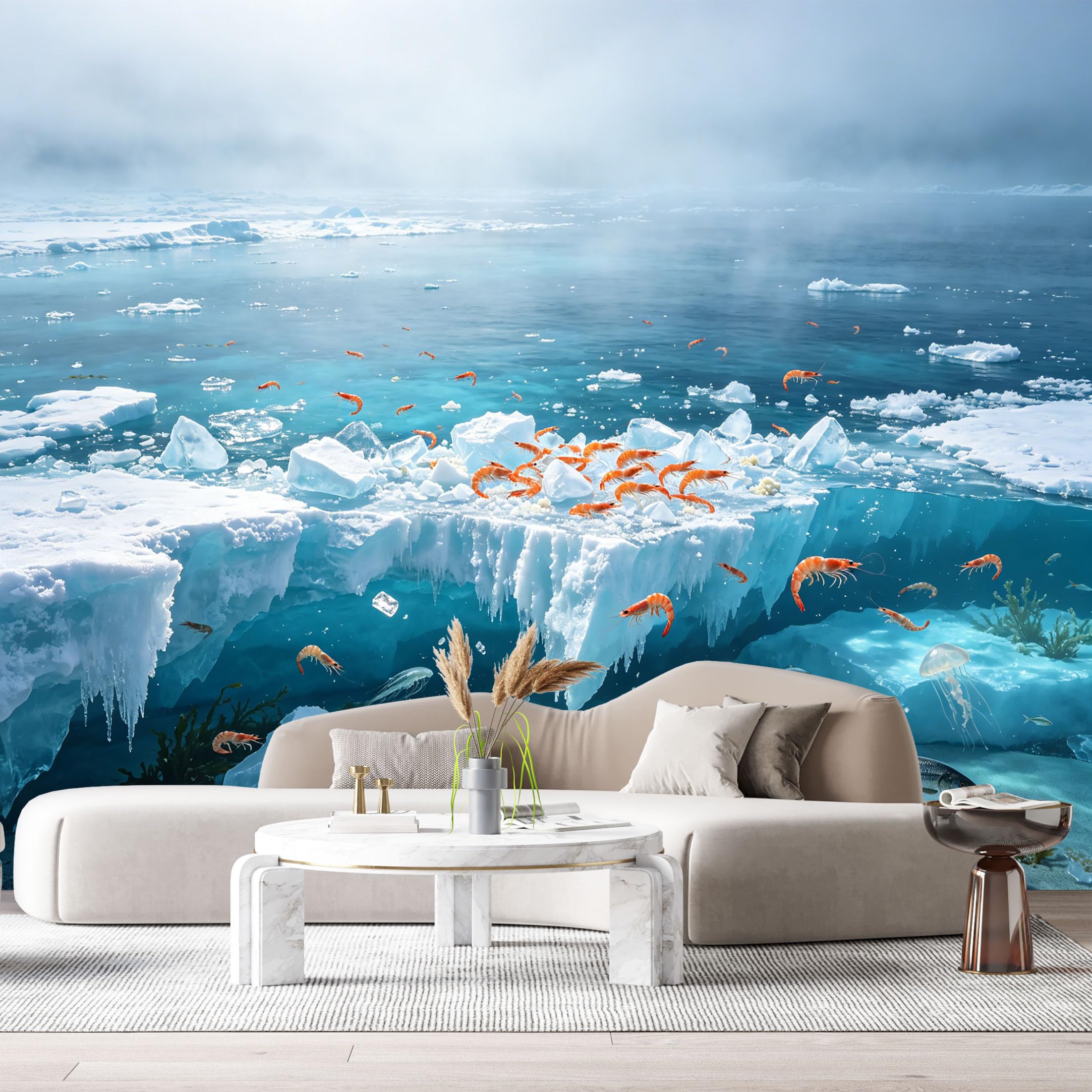 Custom Size Wall Murals Polar Ocean Marine 3D Underwater Iceberg Shrimp Jellyfish SelfAdhesiveWall Fabric Removable Wallpaper Wall Decor for Living Room Bedroom Bathroom