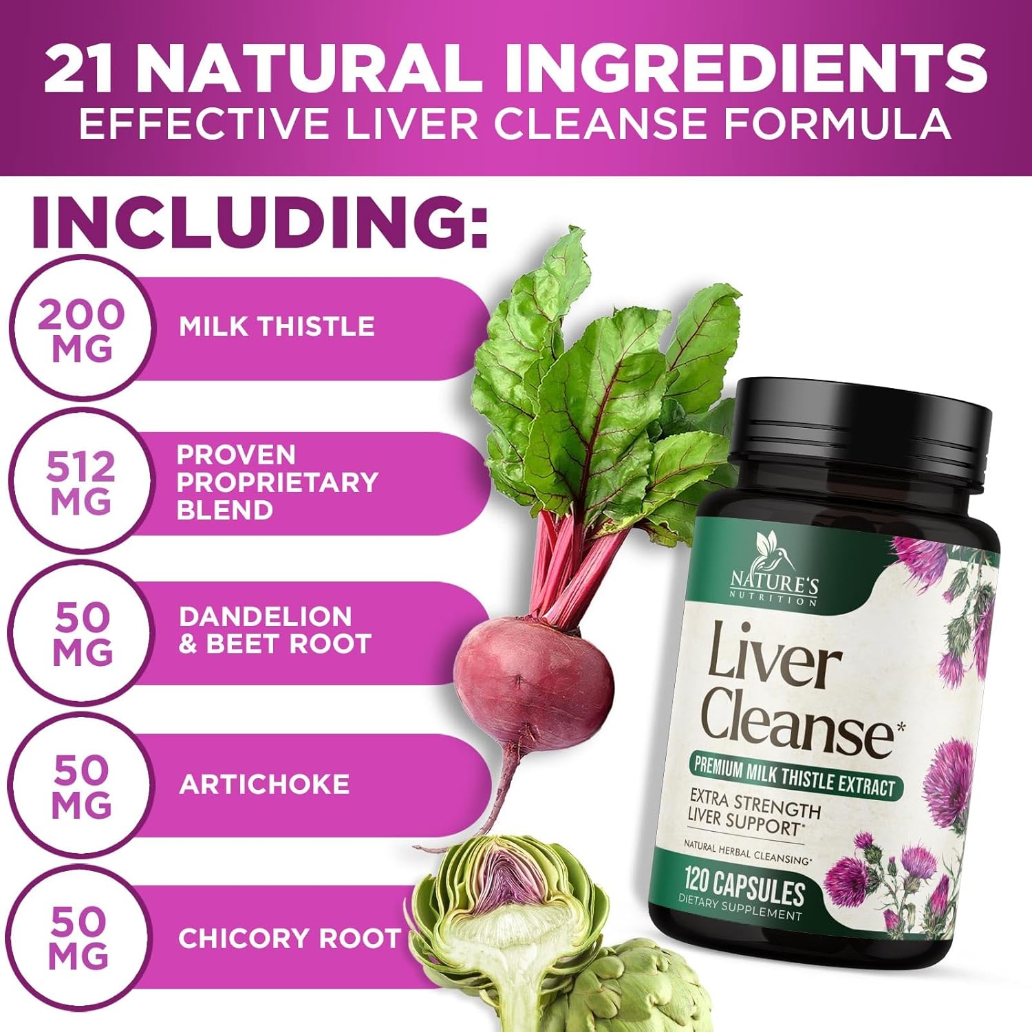 Liver Cleanse Detox & Repair Formula - 20-in-1 Advanced Liver Support Supplement with Silymarin Milk Thistle, Dandelion Root, Artichoke Extract, Turmeric, Choline, & Beetroot - 120 Veggie Capsules - Image 3