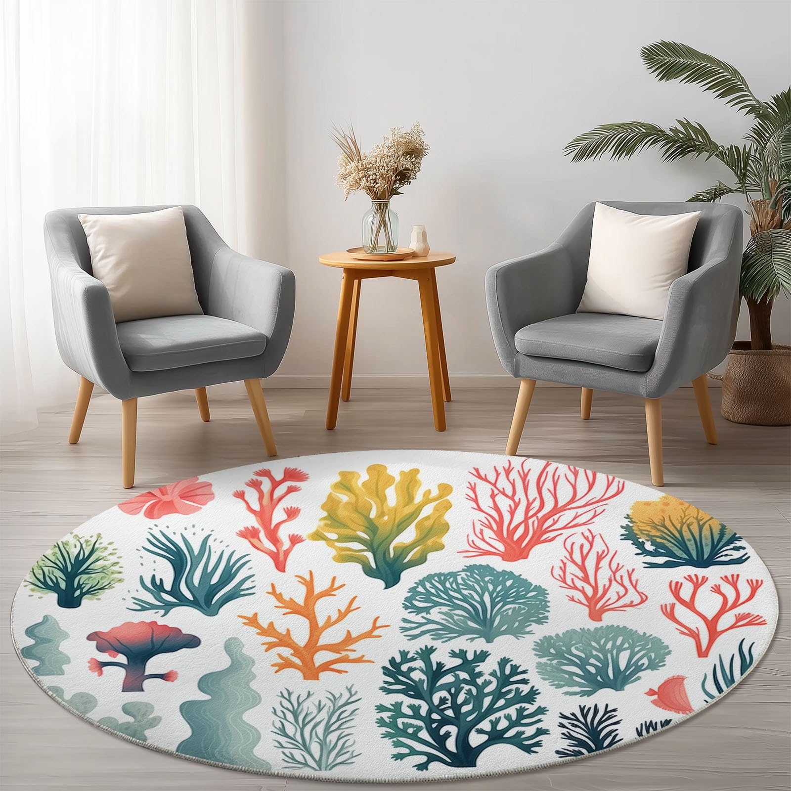 Tapis rond salon 120cm imprimé pour salle à manger et carpette chambre