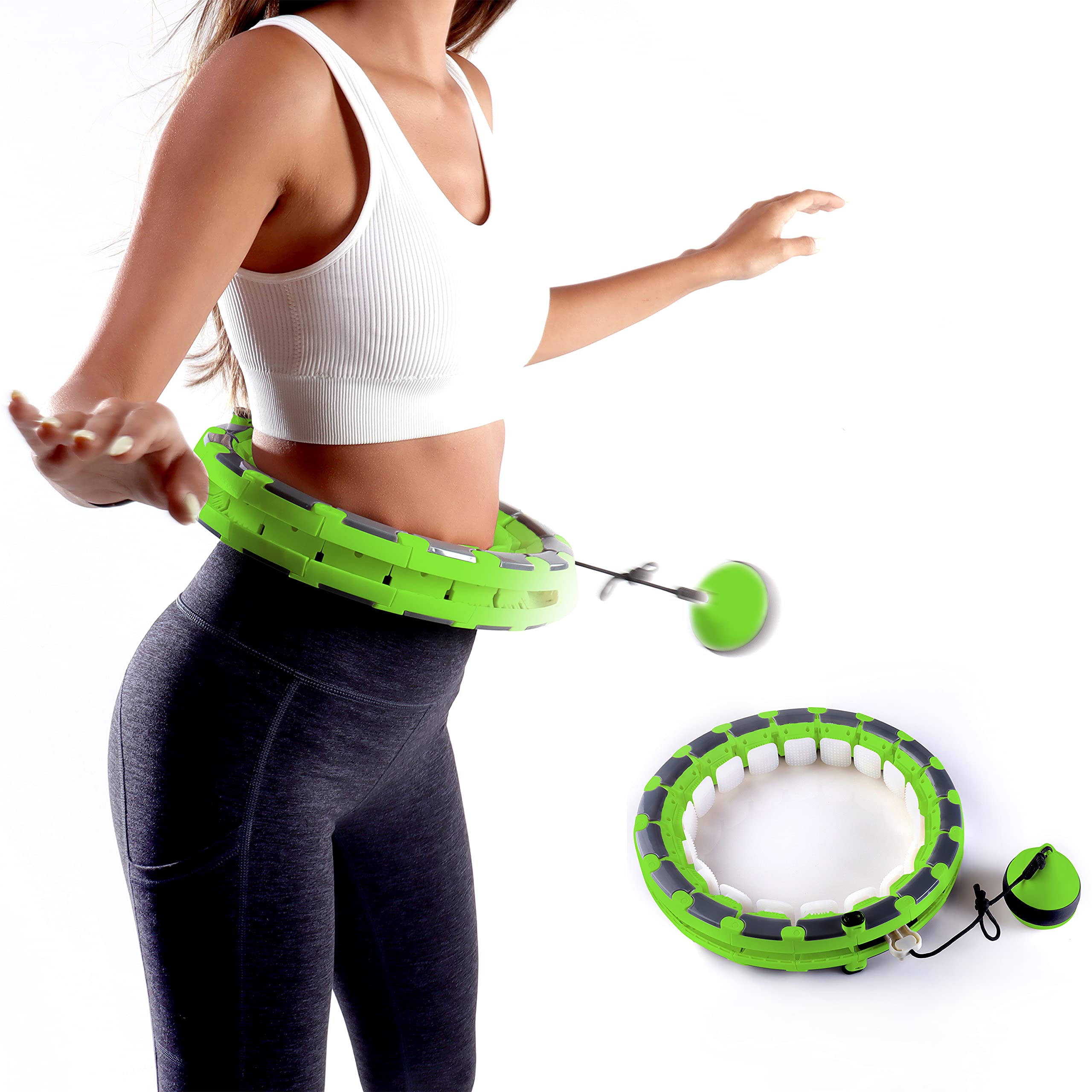 Smart Adjustable Hoola Hoop For Weight Loss, Body Shaping, Improving Fitness And Belly Massage Easy To Use - hulahoop That Will Not Fall, 24 Sections Detachable suitable for adults and children (Shining Green)