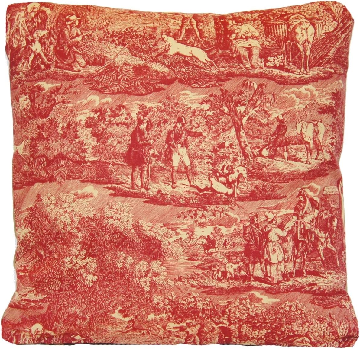 Red Traditional Design Decorative Throw Pillow Case Hunting Pattern Cushion Cover French Toile Les Veneurs 16" X 16"