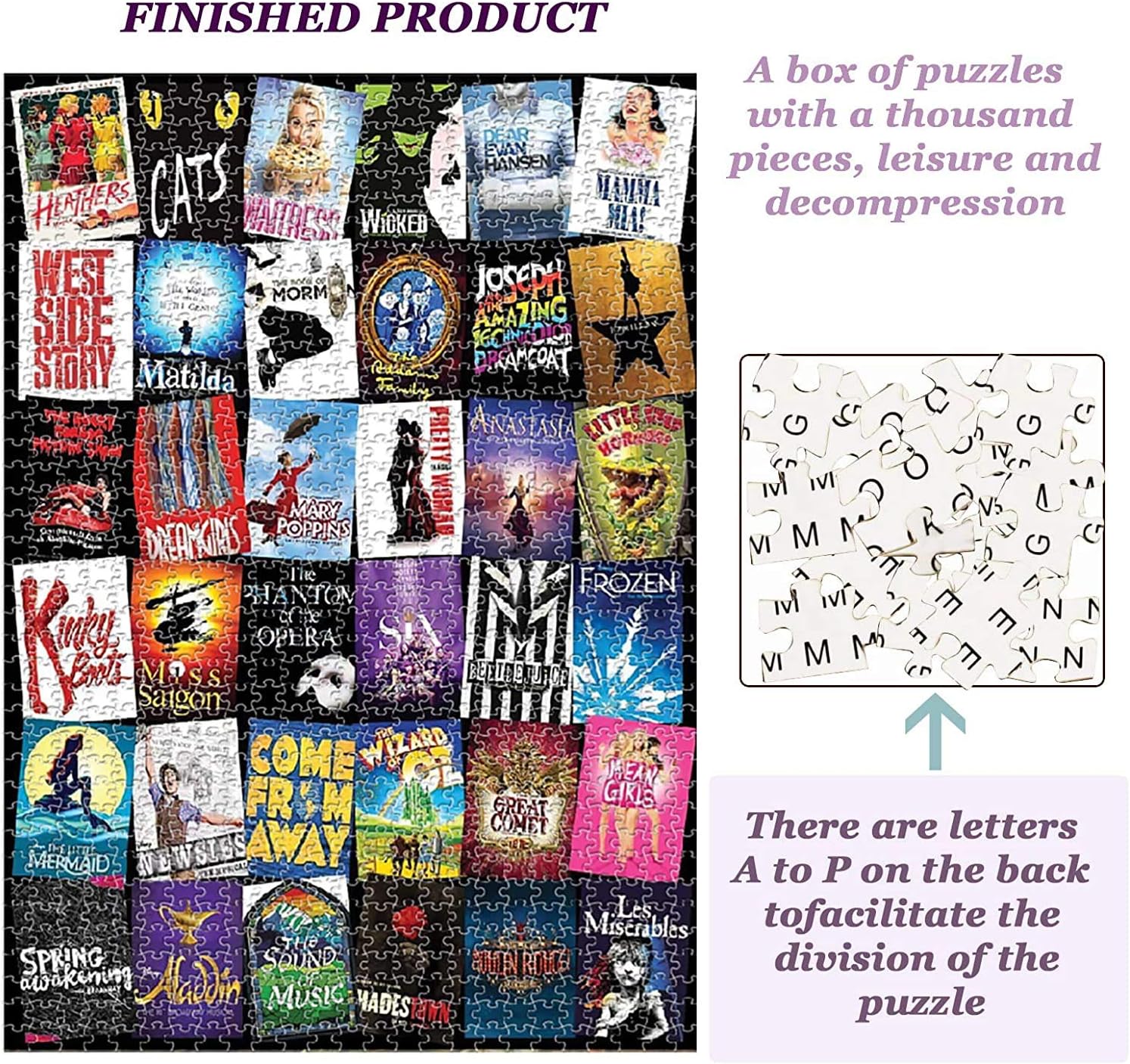 Custom Broadway Musical Theater Large Jigsaw Puzzles for Adults Kids 1000 Pieces Intellectual Puzzles Personalized Gift DIY Toys Puzzles for Relaxation,Meditation,Home Decoration 27.6x19.7 Inches image 4