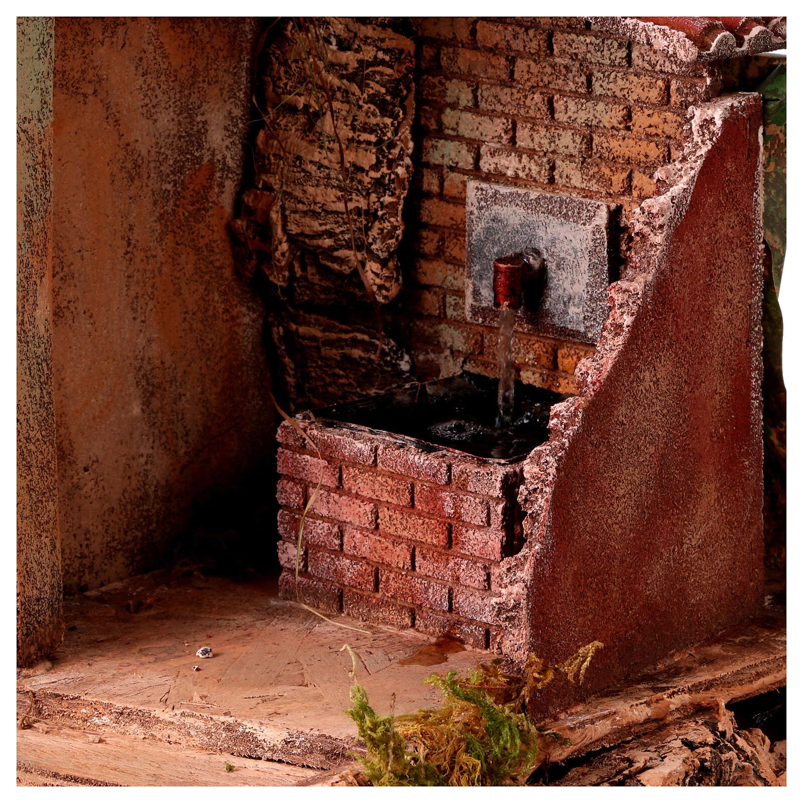 Holyart Crèche Napolitaine: Décor dans ruines Fontaine et éclairage crèche de Naples 38x39,5x34,2 cm
