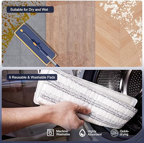 Miniatura 7 de Juego de trapeador y cubo con 6 almohadillas de microfibra