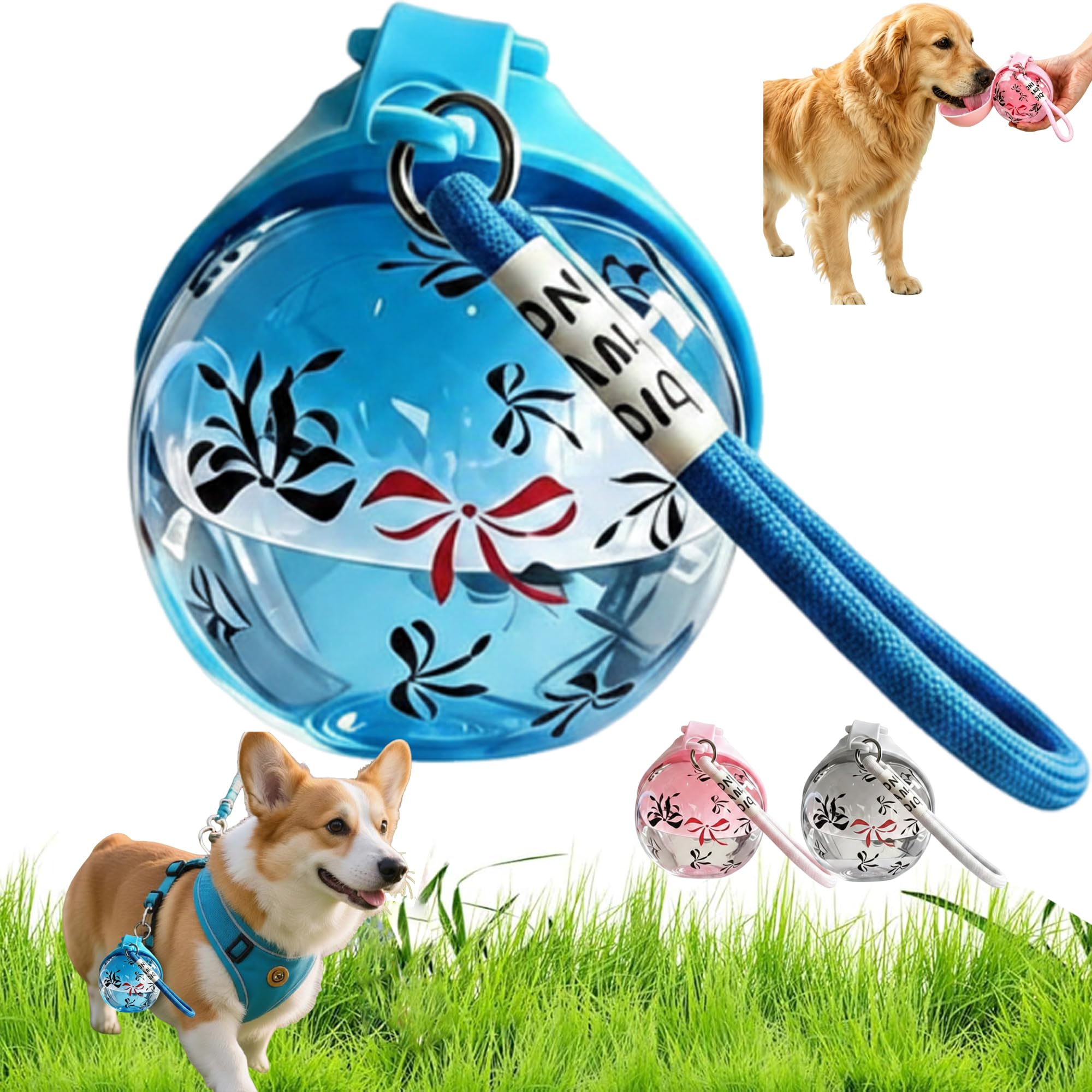 Portable Dog Water Bottle for Travel — 2 in 1 Ball Shaped Pet Water Dispenser with Foldable Silicone Bowl | Leak-Proof, Squeeze to Fill Lightweight Puppy Travel Cup for Walking, Hiking