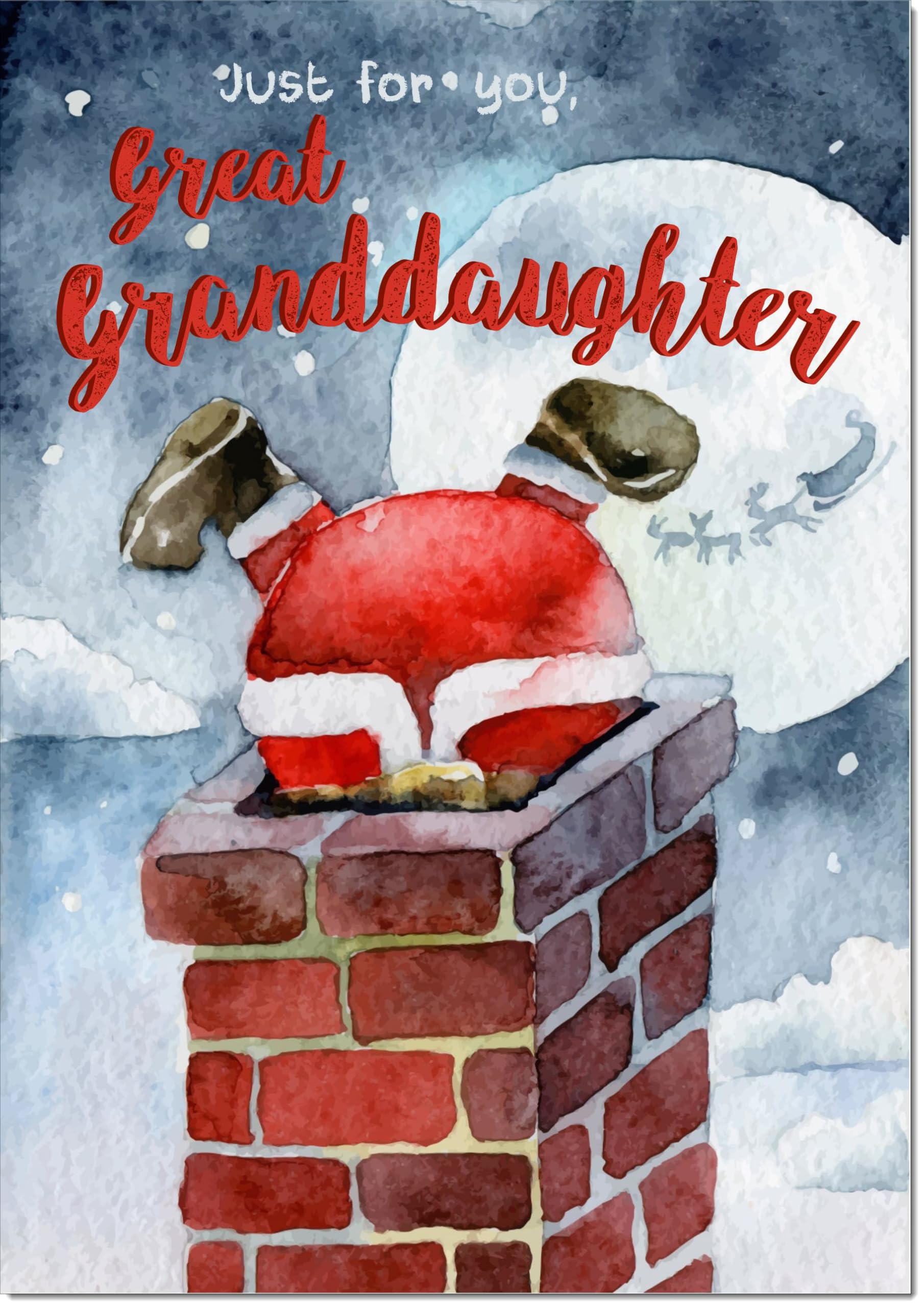 doodlecards Great Granddaughters 1st First Christmas Card Santa Chimney Large A4 Size Christmas Card for Great Granddaughters 1st with Plain Envelope โ image 1