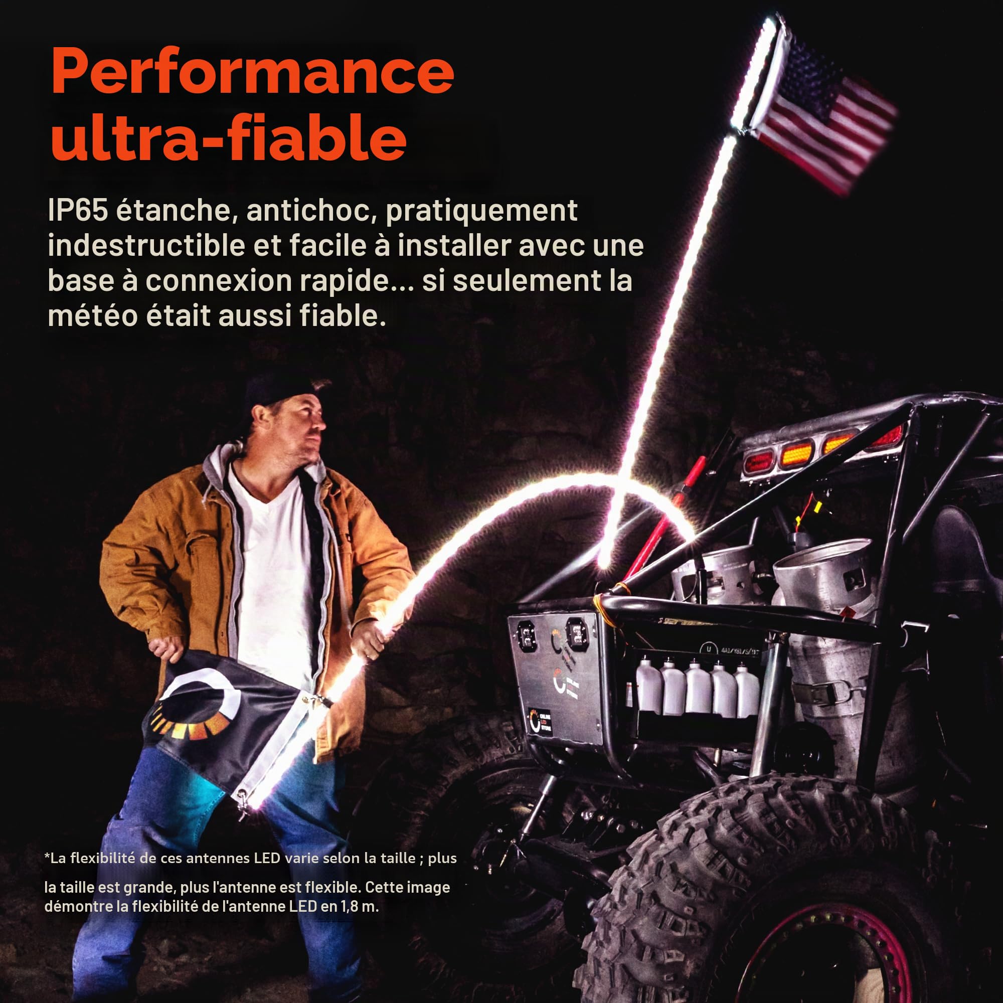 True Mods Lot de 2 fouets Lumineux à LED RVB pour VUTT ATV [télécommande sans Fil RF] Drapeau étanche avec éclairage LED pour RZR Can-Am Polaris SxS 4x4 Quad Dune Buggy 4 Roues Accessoires | Bâton d'antenne CB étanche et éclairé pour RZR Can-Am Polaris Sx