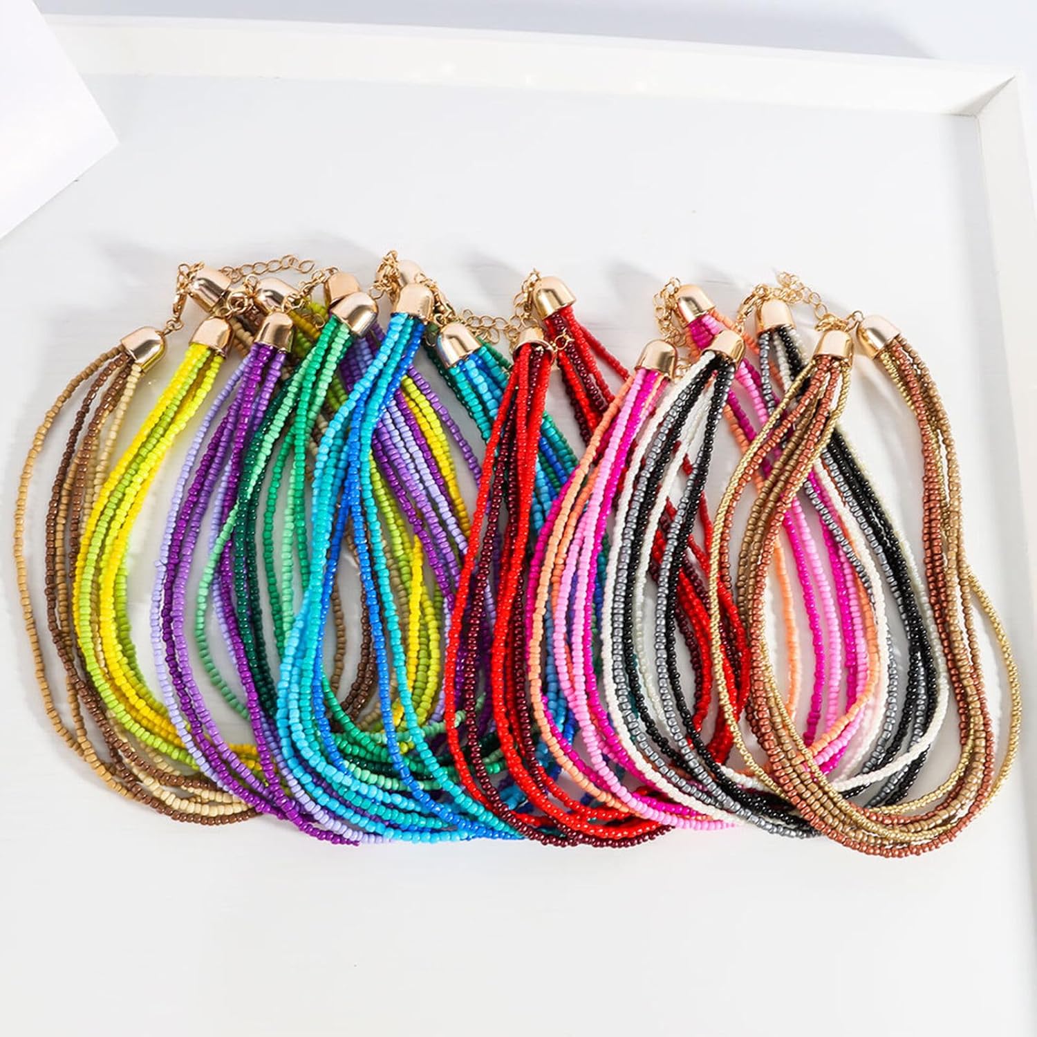 Handmade Colorful Multi-layered Multi Strand Seed Beaded Stackable Bohemian Braided Choker Necklaces for Women Summer Hawaiian Beach Holiday Boho Statement Jewelry - Image 4