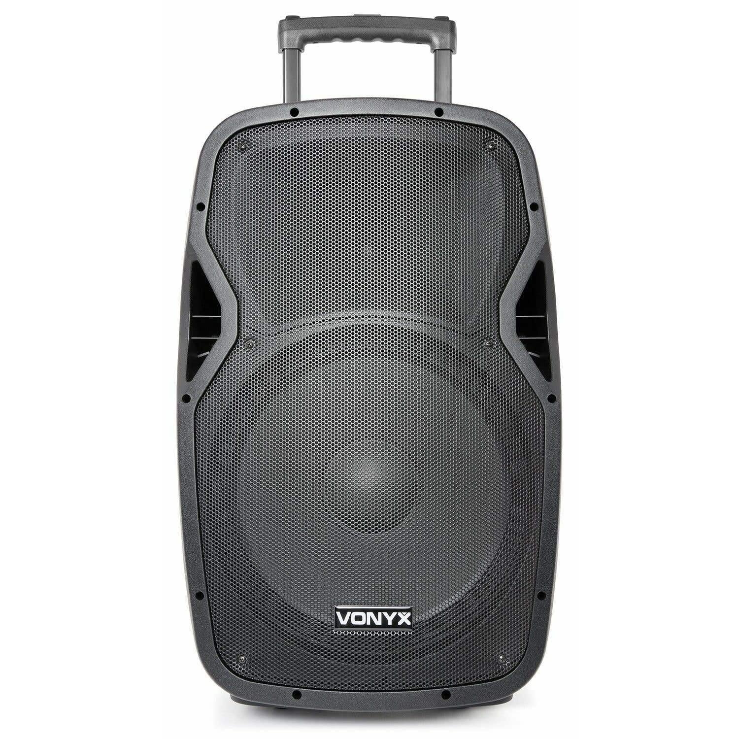 Vonyx AP1500PA - Sistema PA Mobile, Woofer 15", Potenza in Uscita: 800 W, Bluetooth/USB/SD/MP3/AUX-In, Auricolare UHF da Tasca, Microfono UHF, Microfono Via Cavo, Batteria Ricaricabile, Telecomando