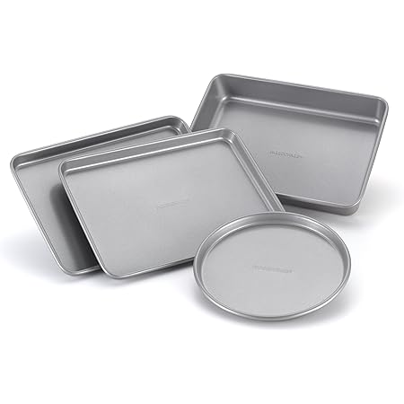 Farberware Bakeware Steel Nonstick Toaster Oven Pan Set, 4-Piece Baking Set, Gray