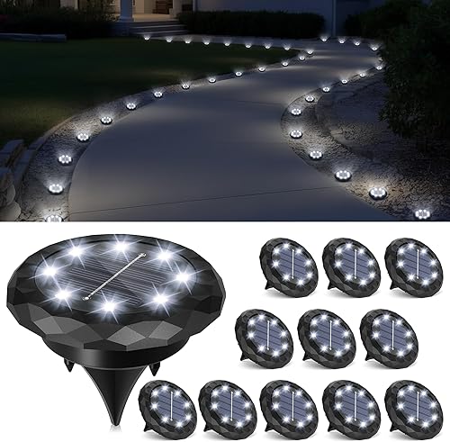 SOLPEX Mini luces solares de tierra, paquete de 12 luces solares impermeables para exteriores, iluminación de paisaje para jardín, camino, entrada,