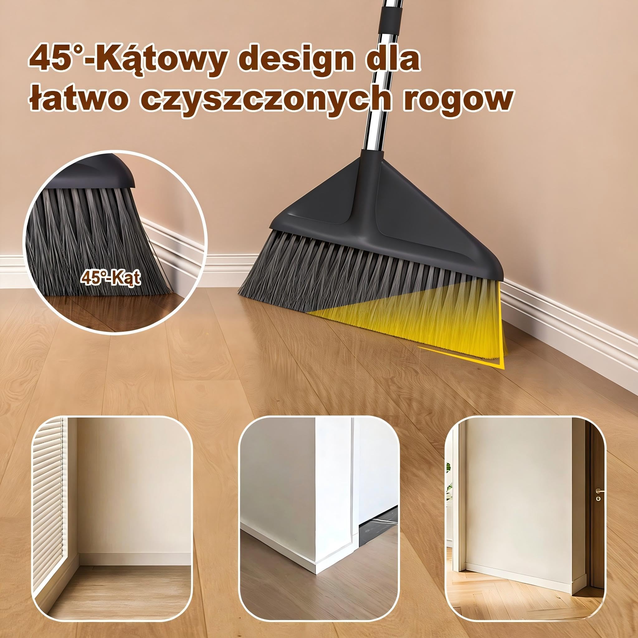 MOPUP Zestaw miotły i szufelki z długim trzonkiem, wersja pionowa, nadaje się do czyszczenia podłóg, do użytku wewnątrz i na zewnątrz, uchwyt 125 cm, kolor szary.